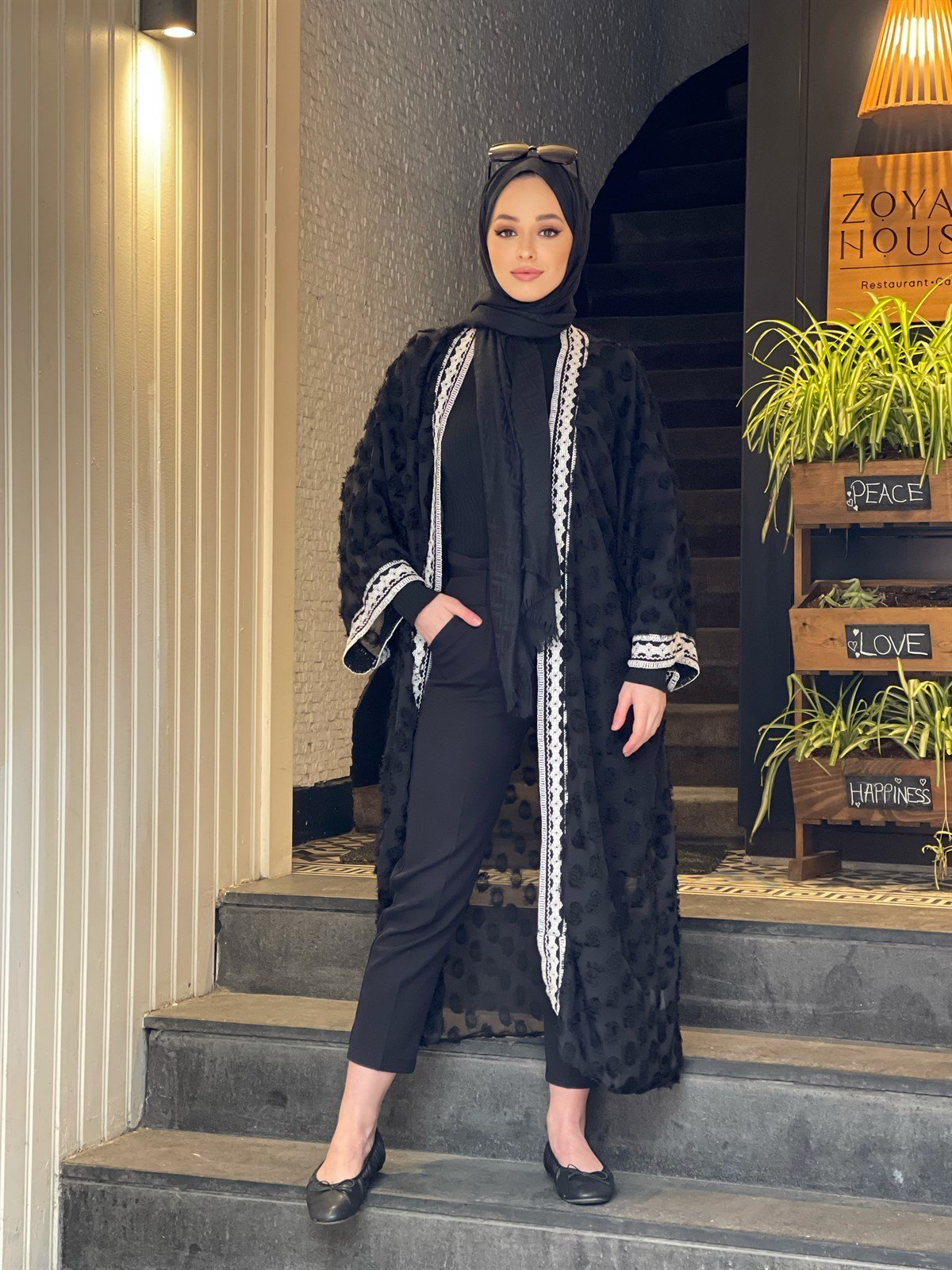 Dantel Detay Kimono Siyah