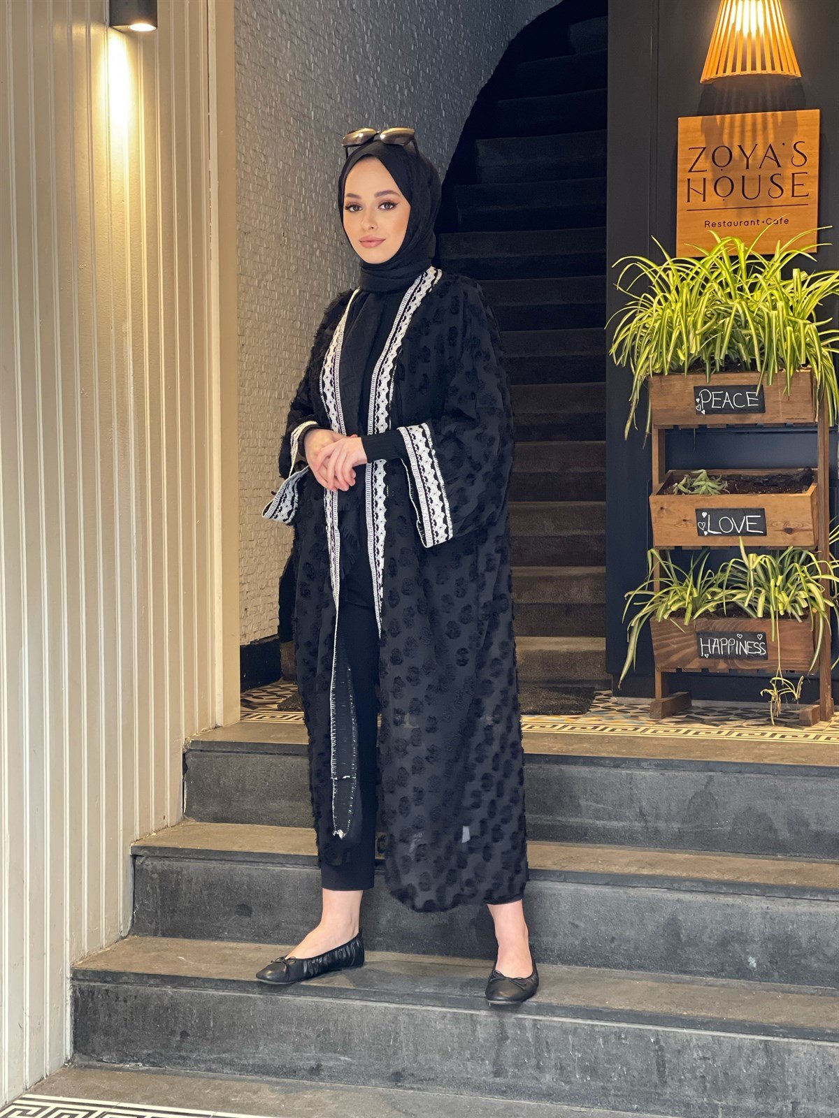 Dantel Detay Kimono Siyah