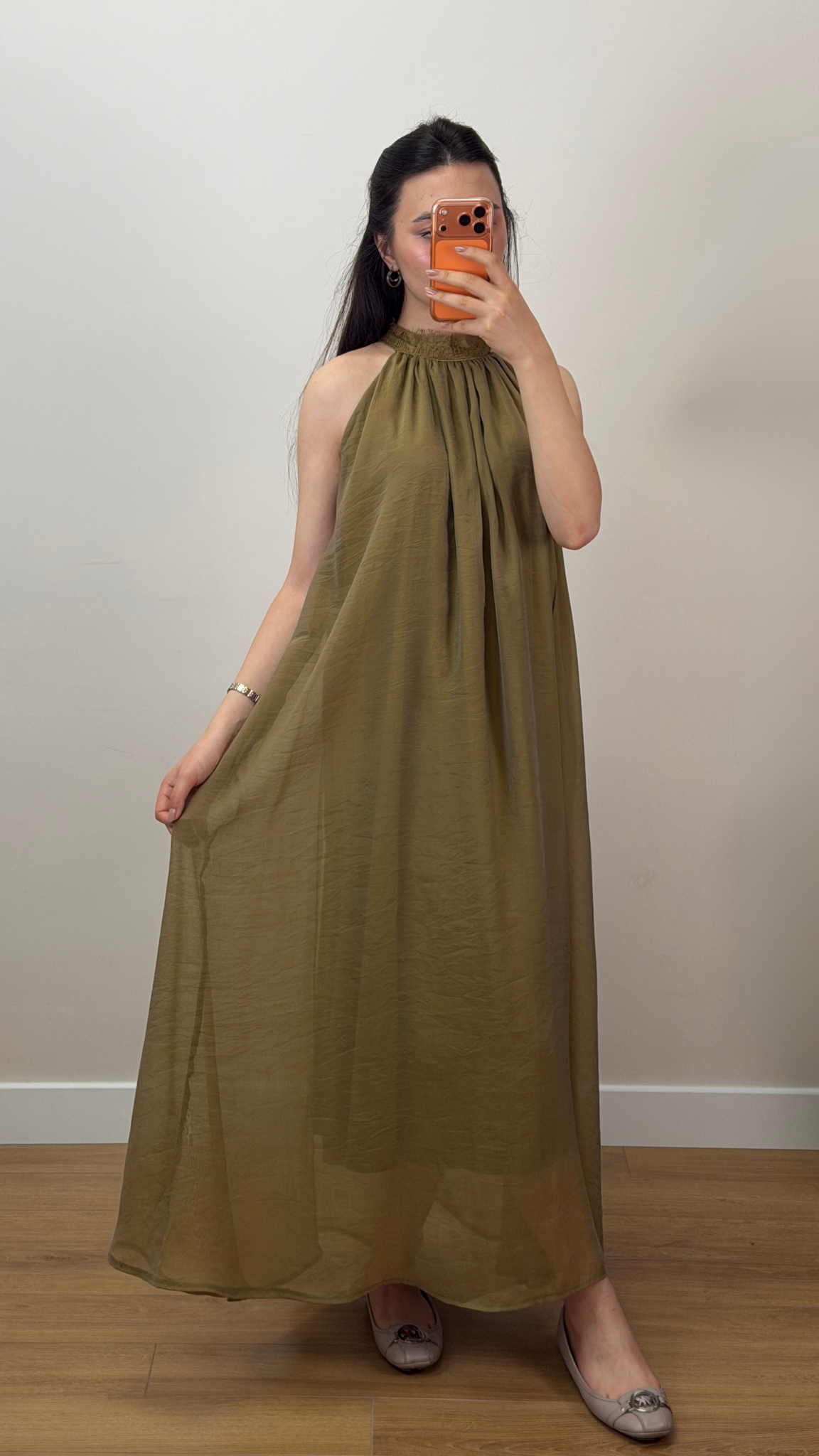 Dantel Yaka Elbise Olive