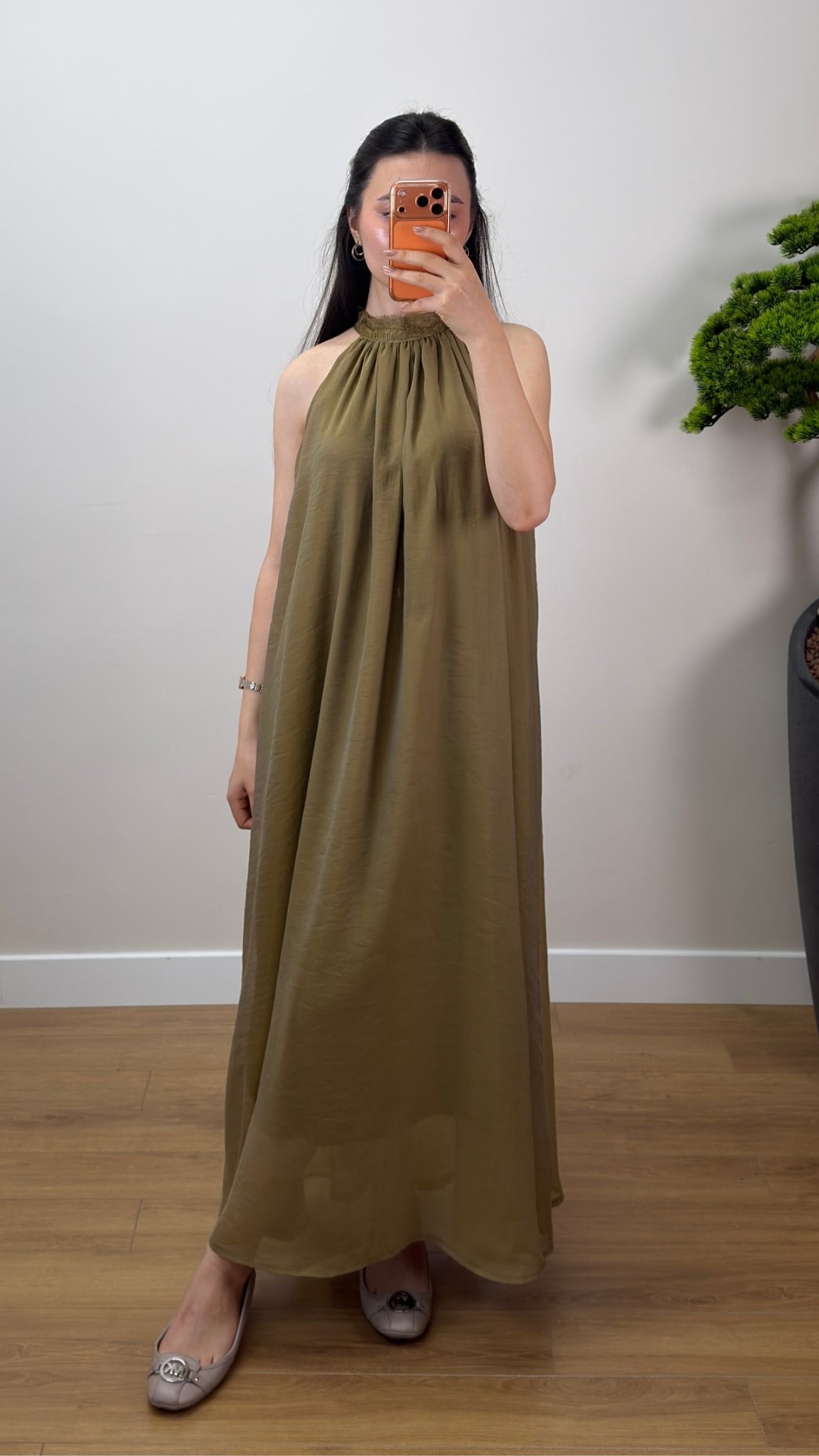 Dantel Yaka Elbise Olive