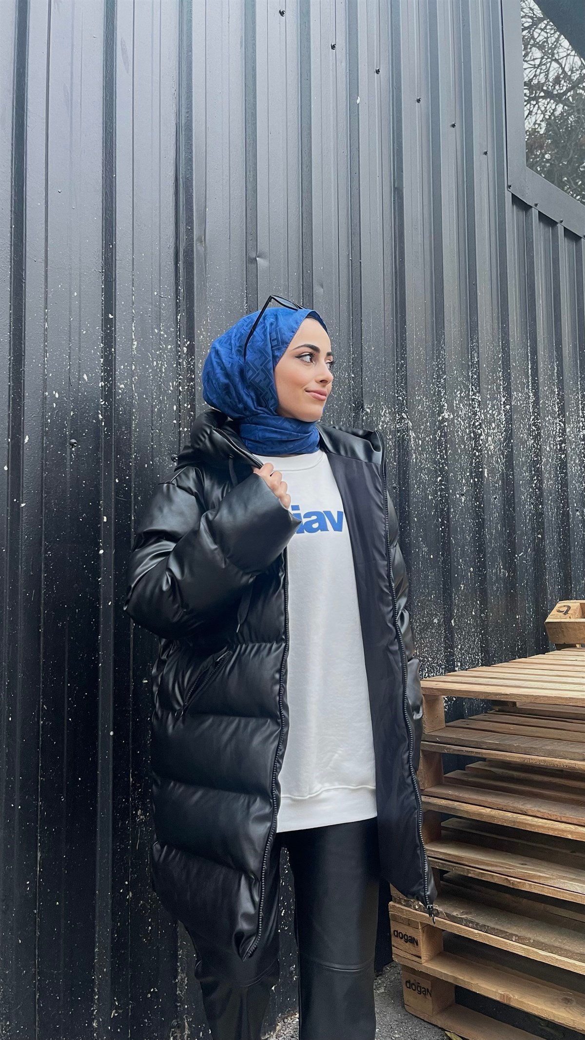 Deri Şişme Mont Siyah