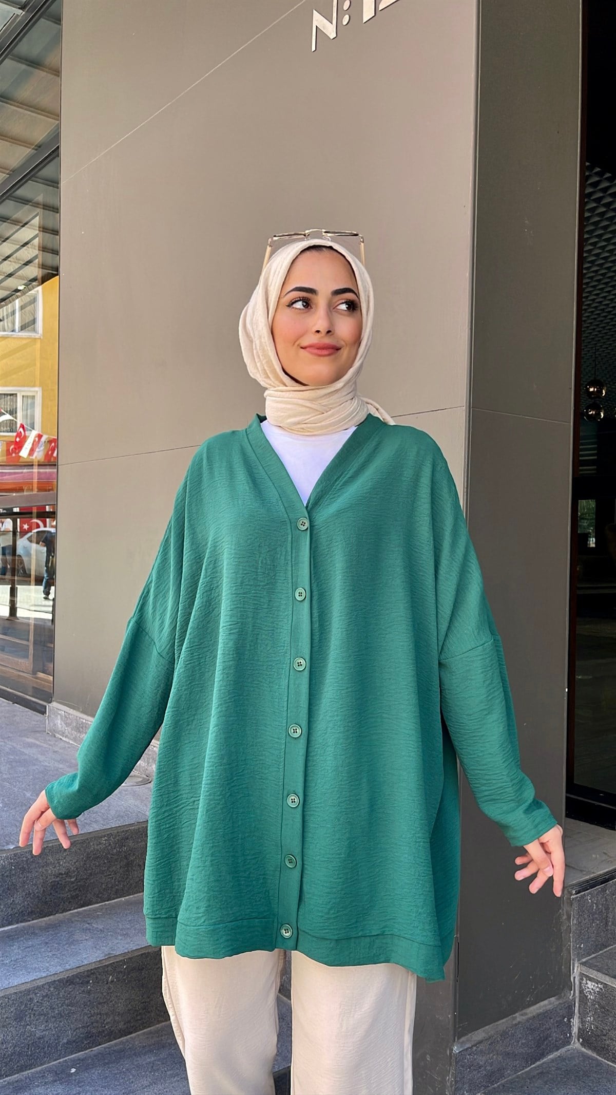 Düğmeli Ayrobin Hırka Yeşil