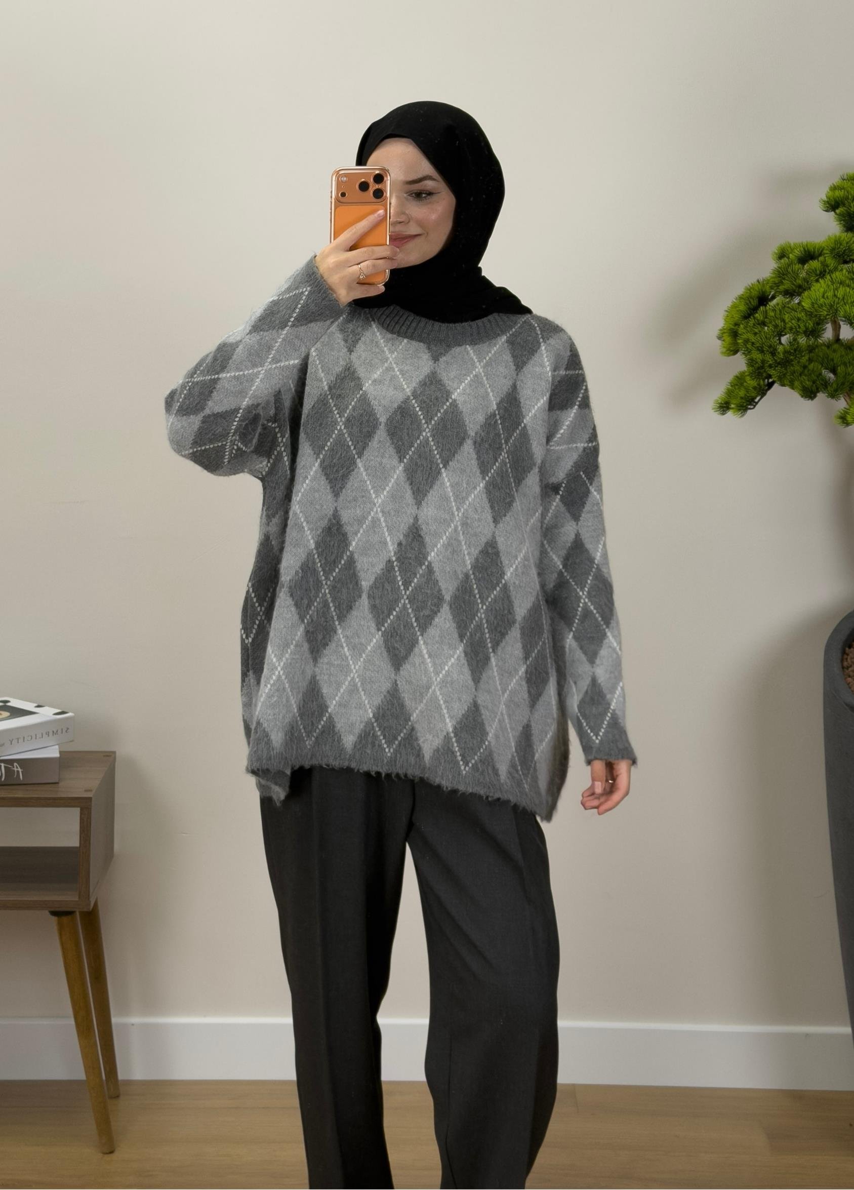 Ferona Baklava Desen Kazak Gri