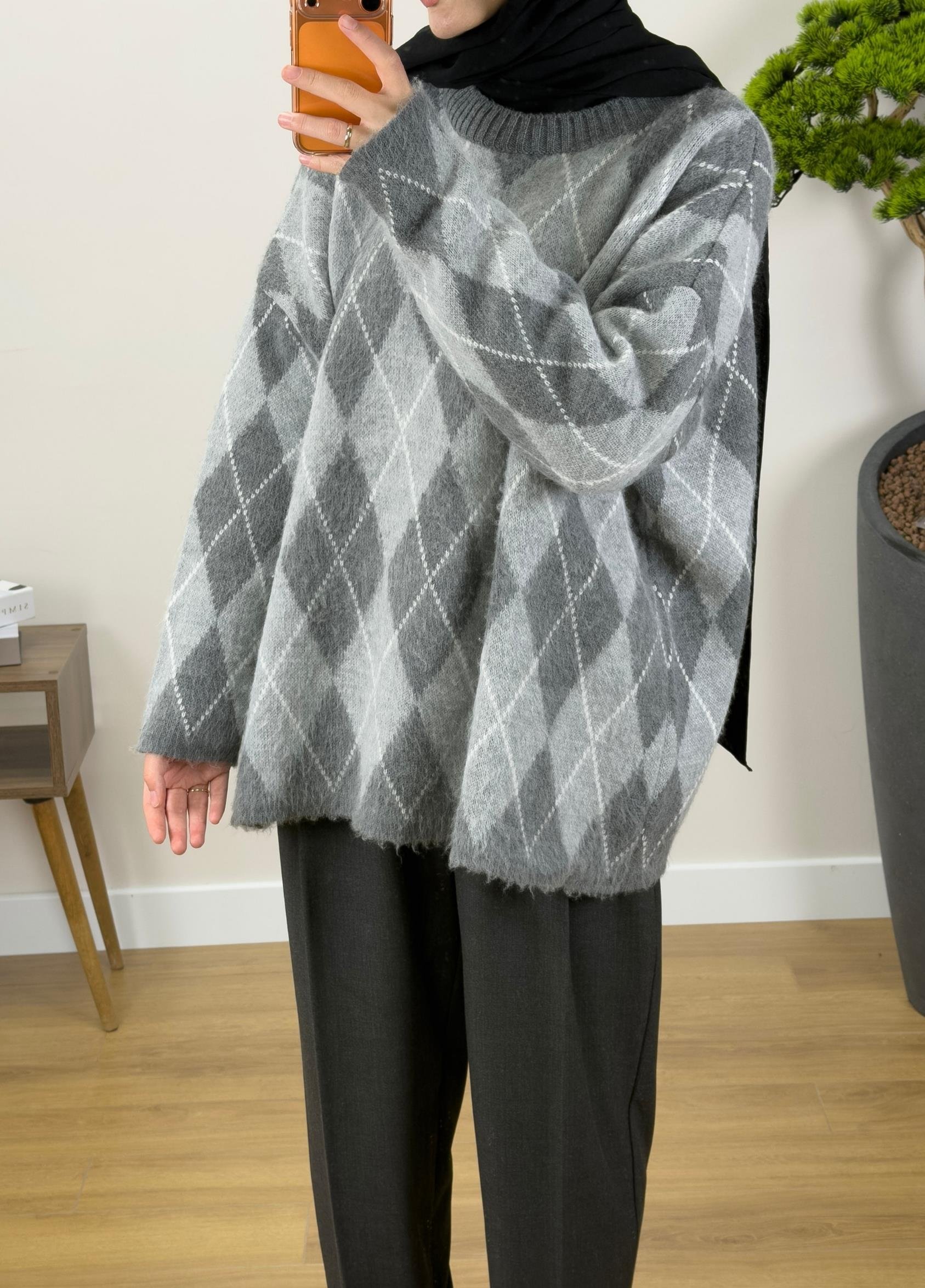 Ferona Baklava Desen Kazak Gri