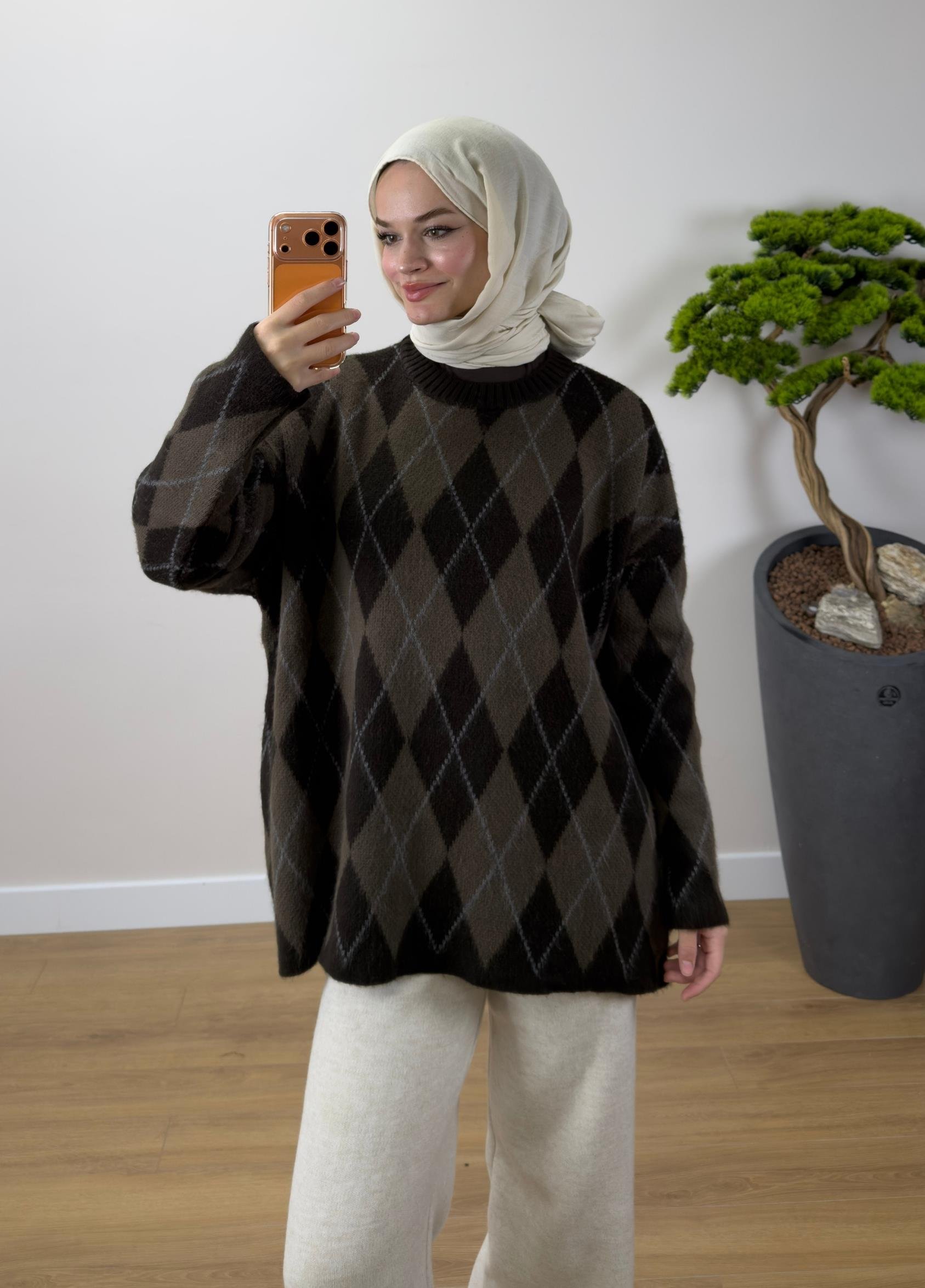 Ferona Baklava Desen Kazak Kahve