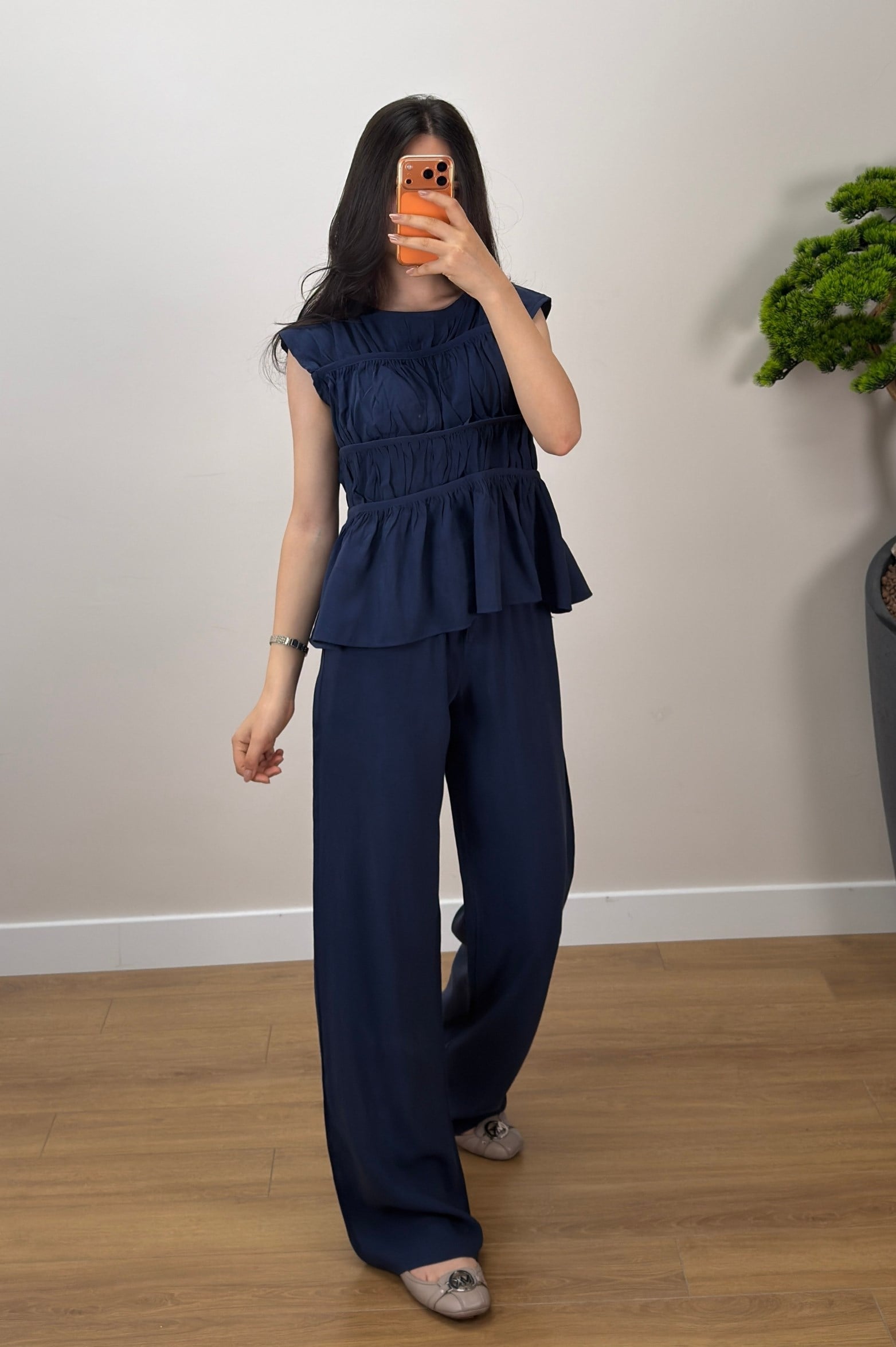 Fırfır Bluz Pantolon Takım Lacivert 