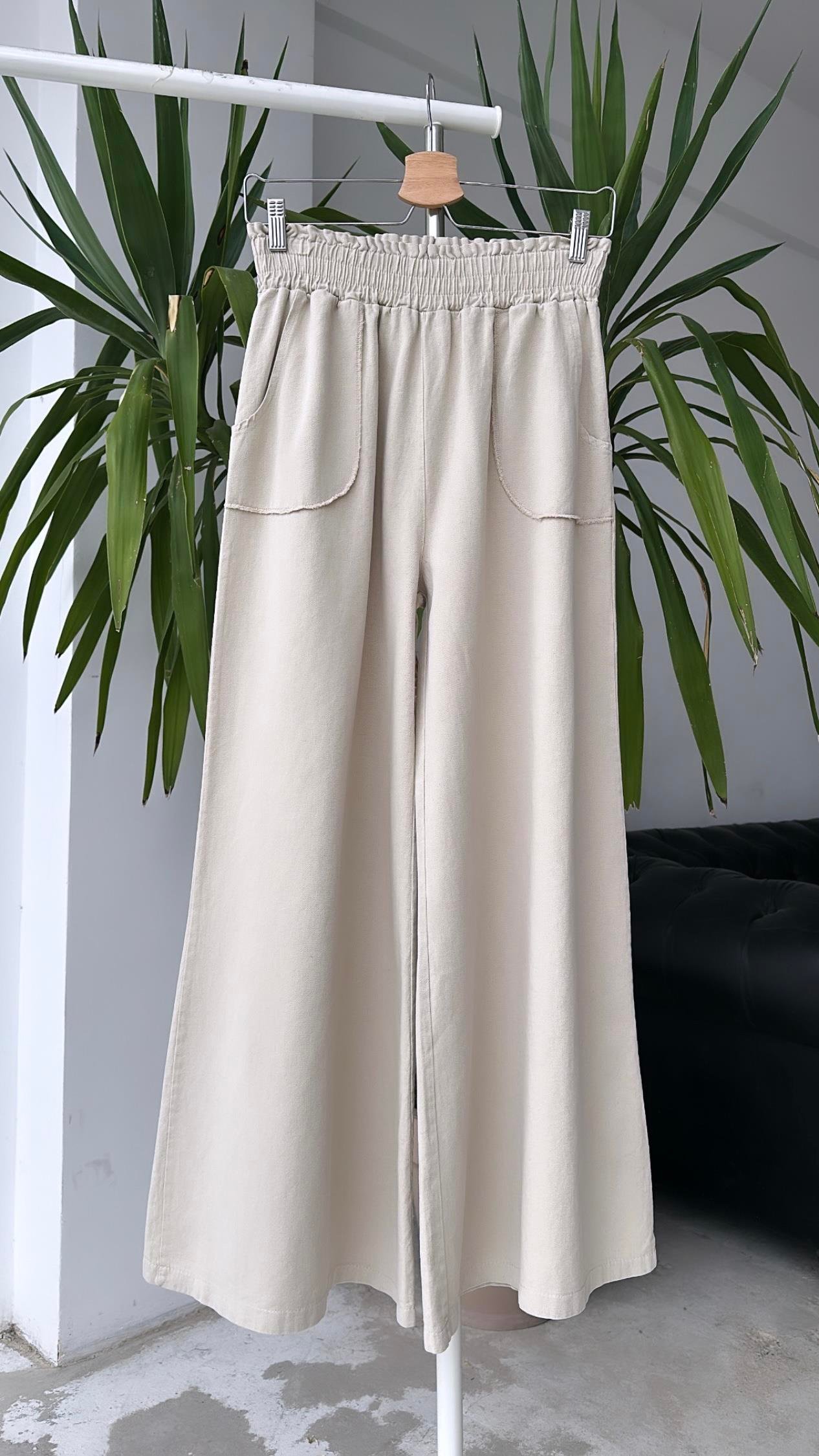 Gabardin Bol Pantolon Bej