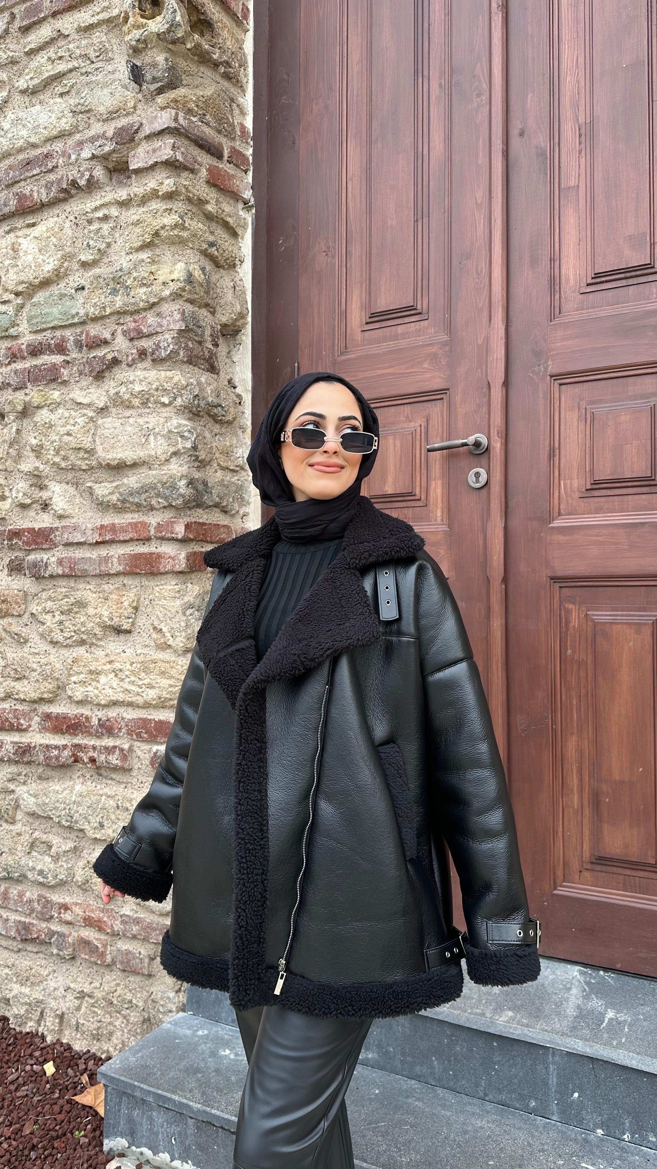 İçi Kürklü Deri Mont Siyah