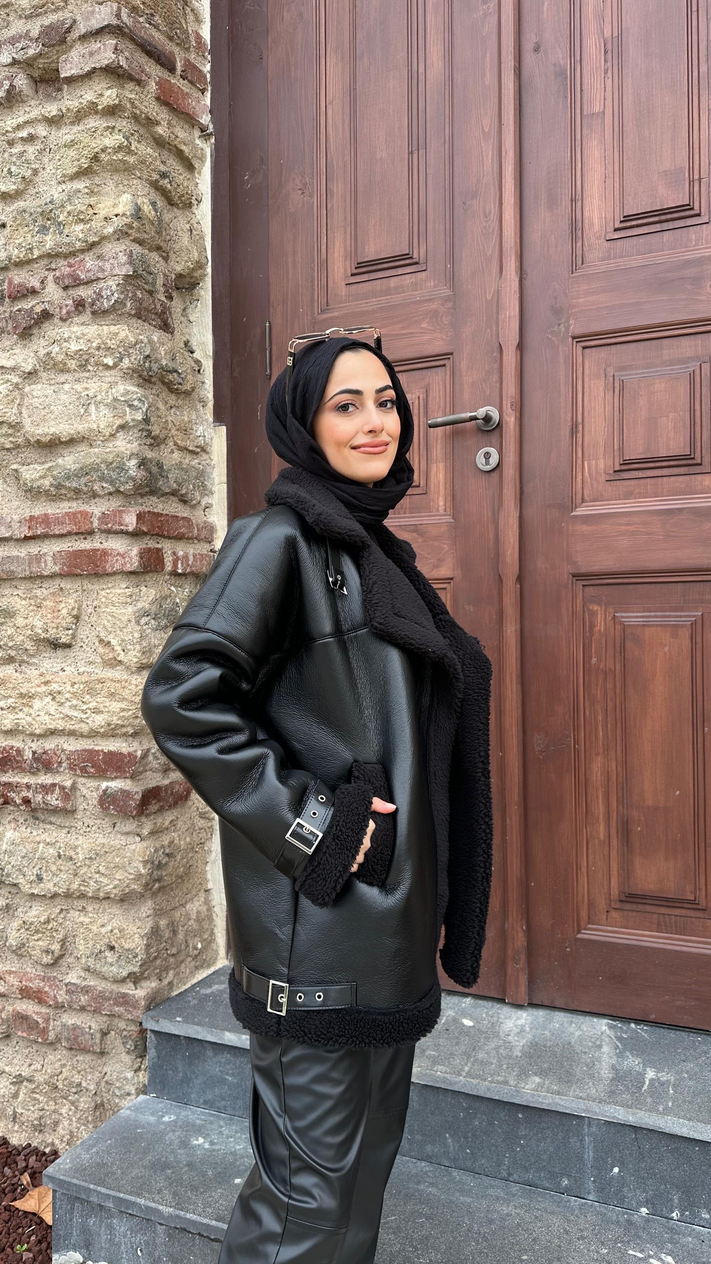İçi Kürklü Deri Mont Siyah