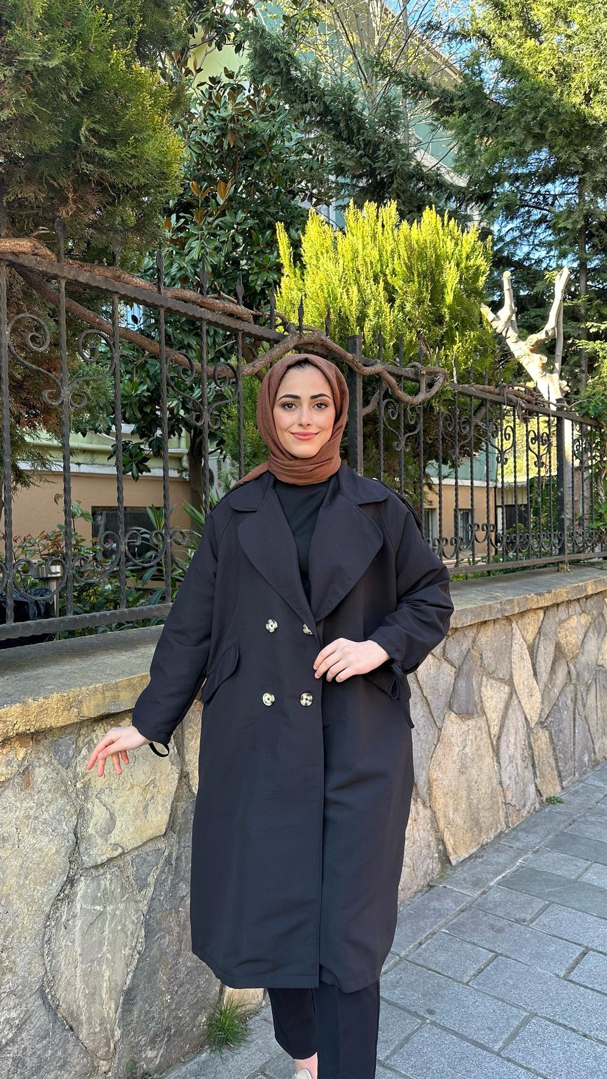 İp Detay Trenç Siyah