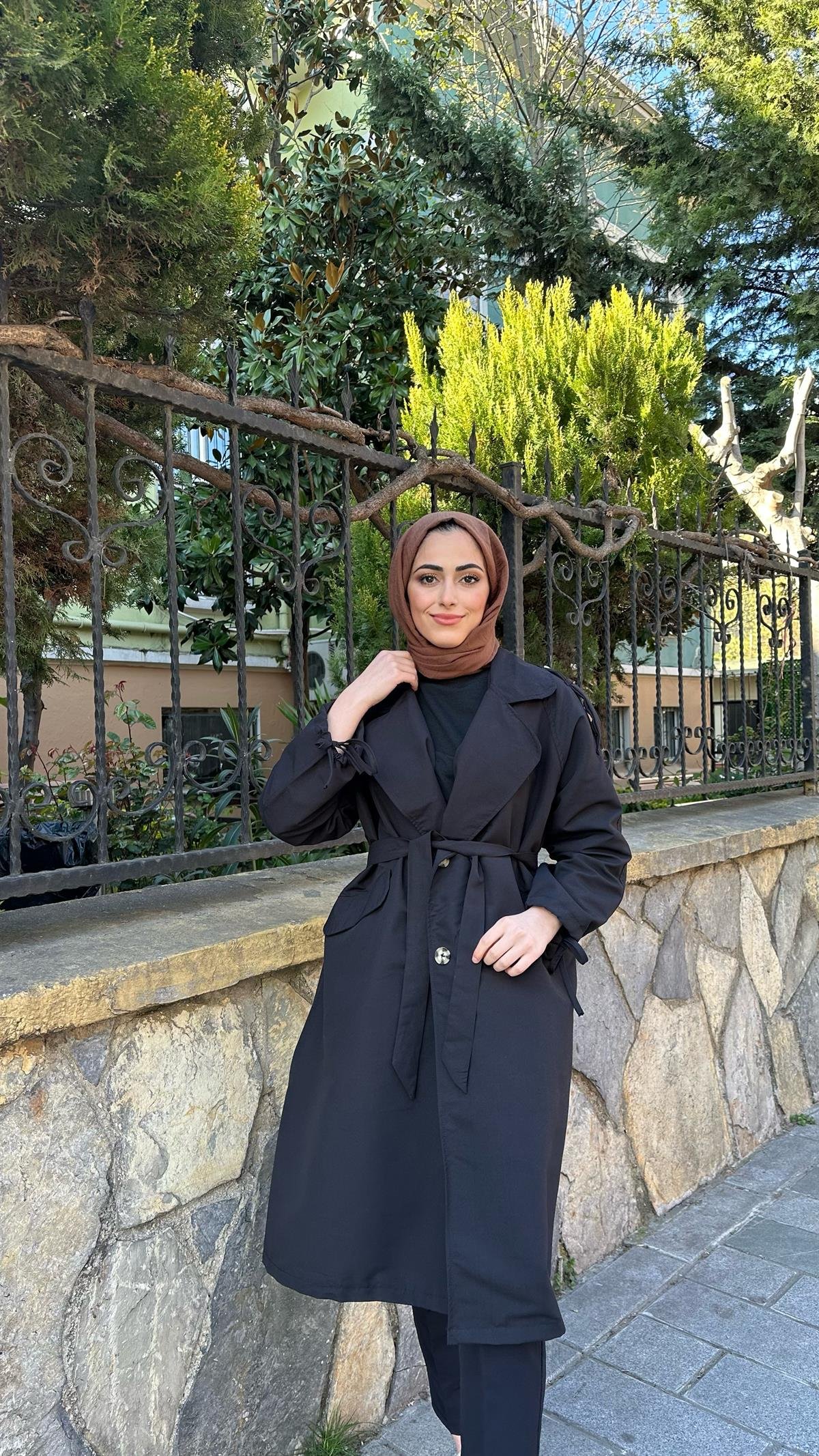İp Detay Trenç Siyah