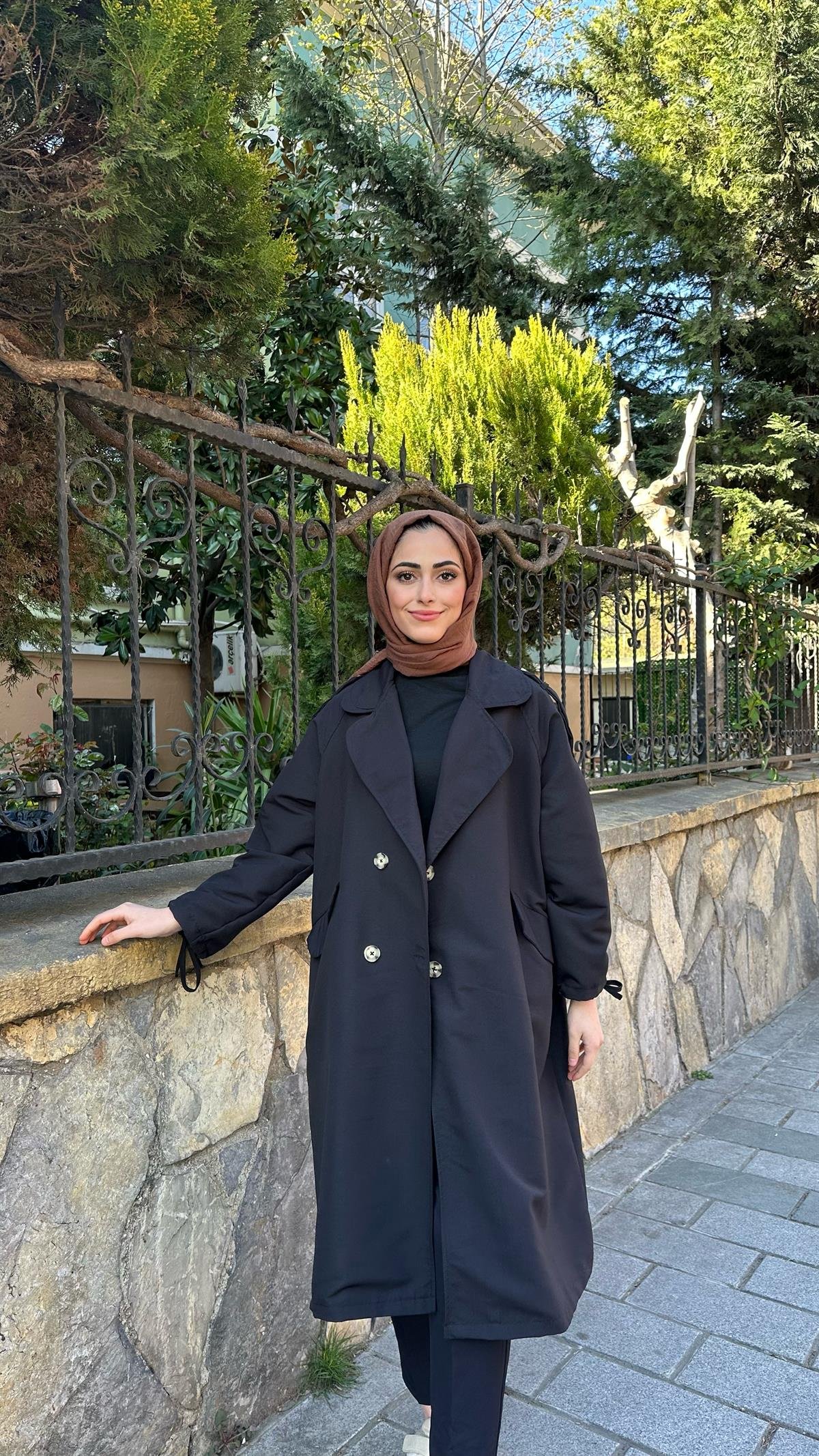 İp Detay Trenç Siyah