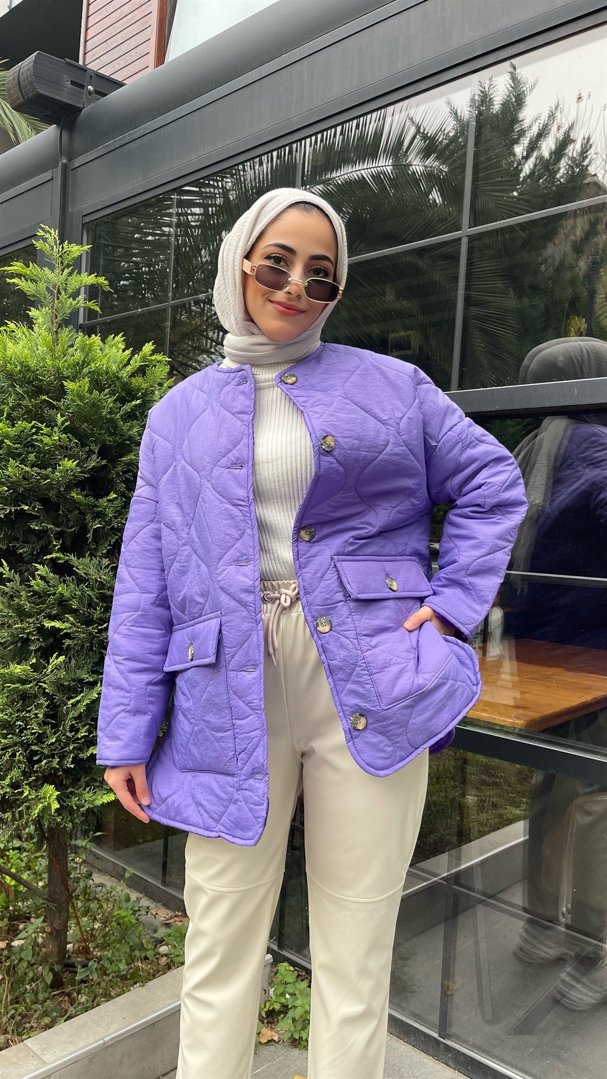 Kapitone Ceket Mont Lila