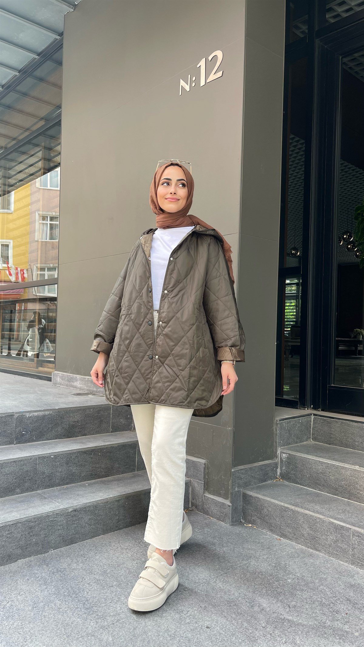 Kapşonlu Kapitone Ceket Mont Haki