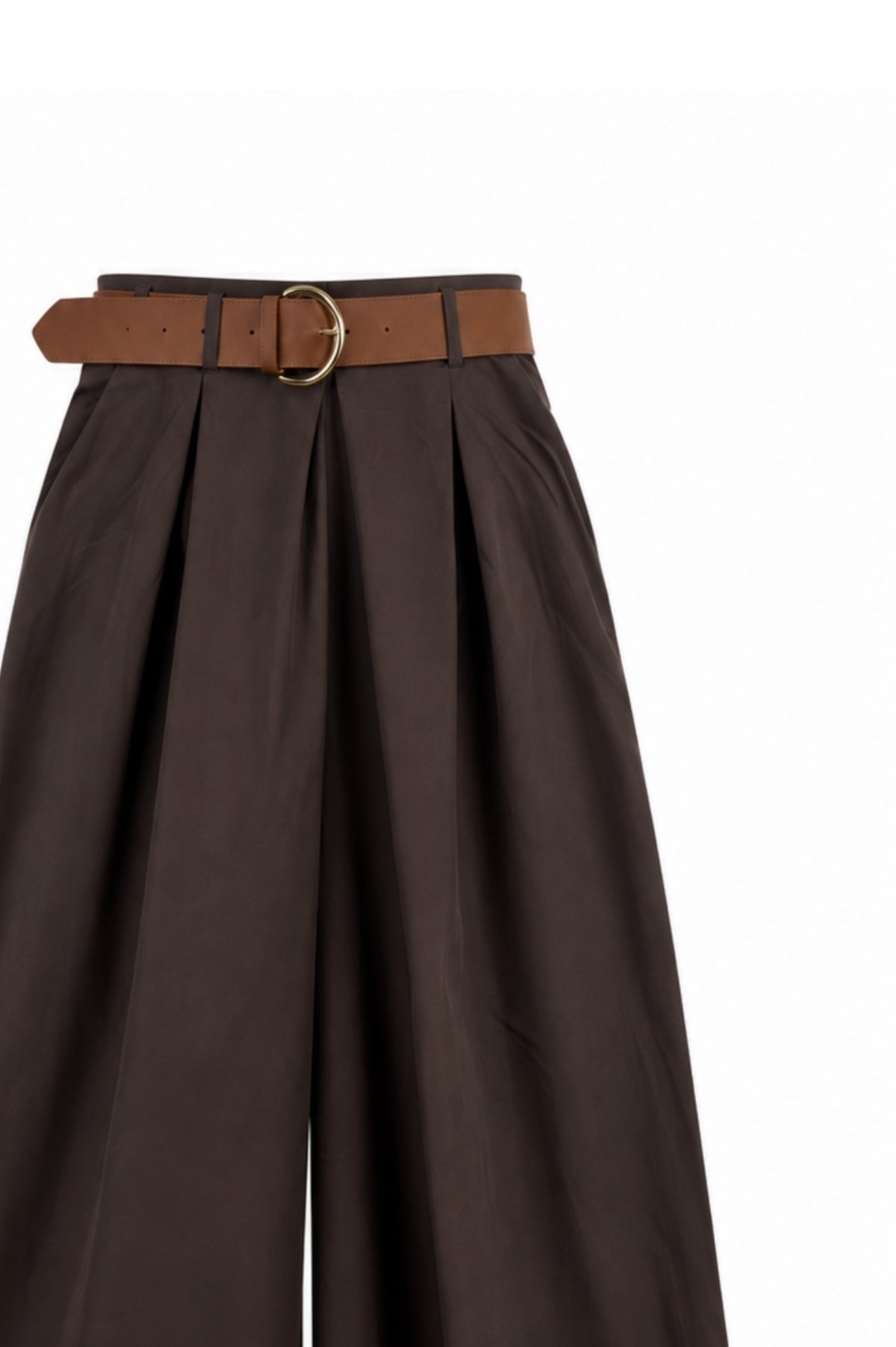 Kemerli Bol Paça Pantolon Kahve 