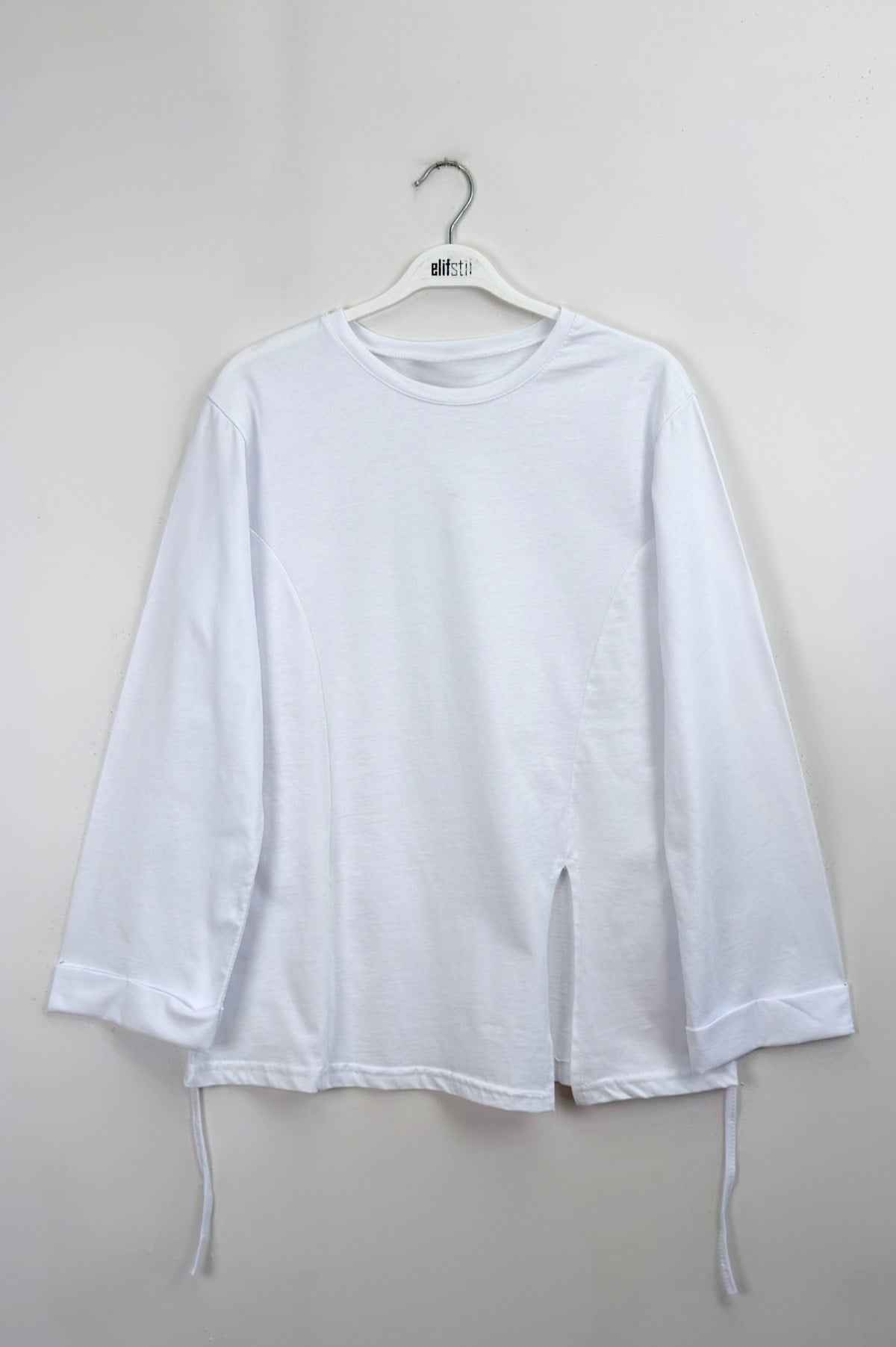 Kolu Katlı Basıc Sweat  Beyaz  
