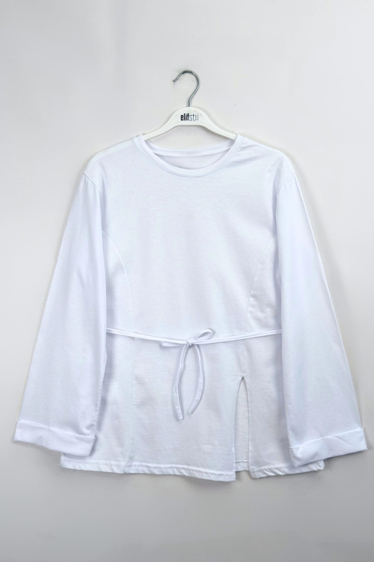 Kolu Katlı Basıc Sweat  Beyaz  
