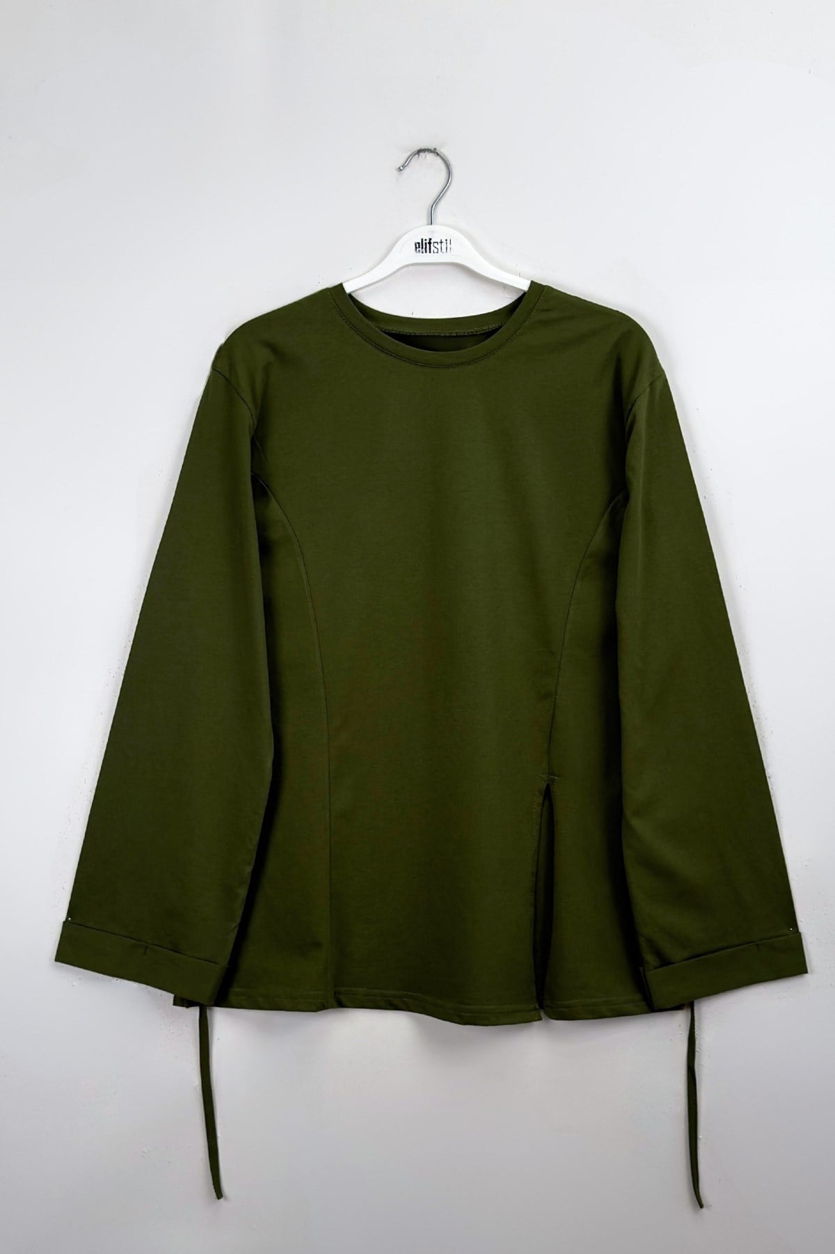 Kolu Katlı Basıc Sweat  Haki 