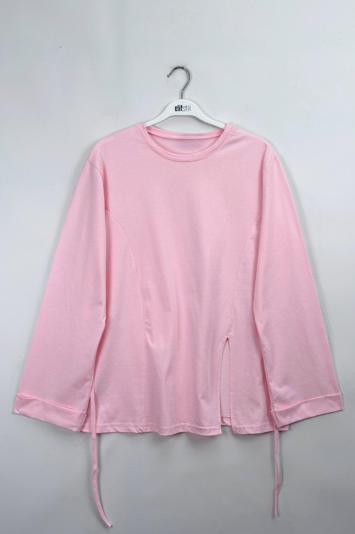 Kolu Katlı Basıc Sweat  Pembe 