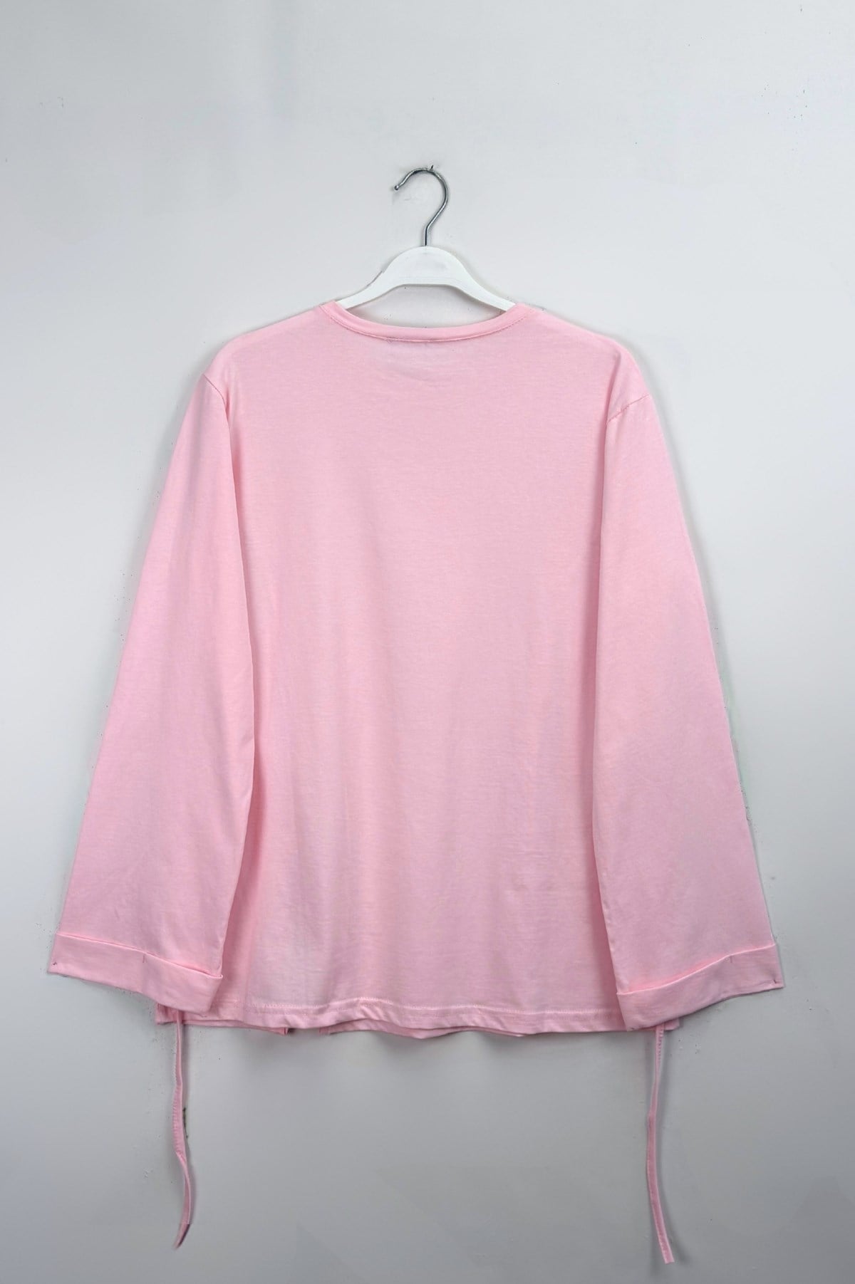 Kolu Katlı Basıc Sweat  Pembe 