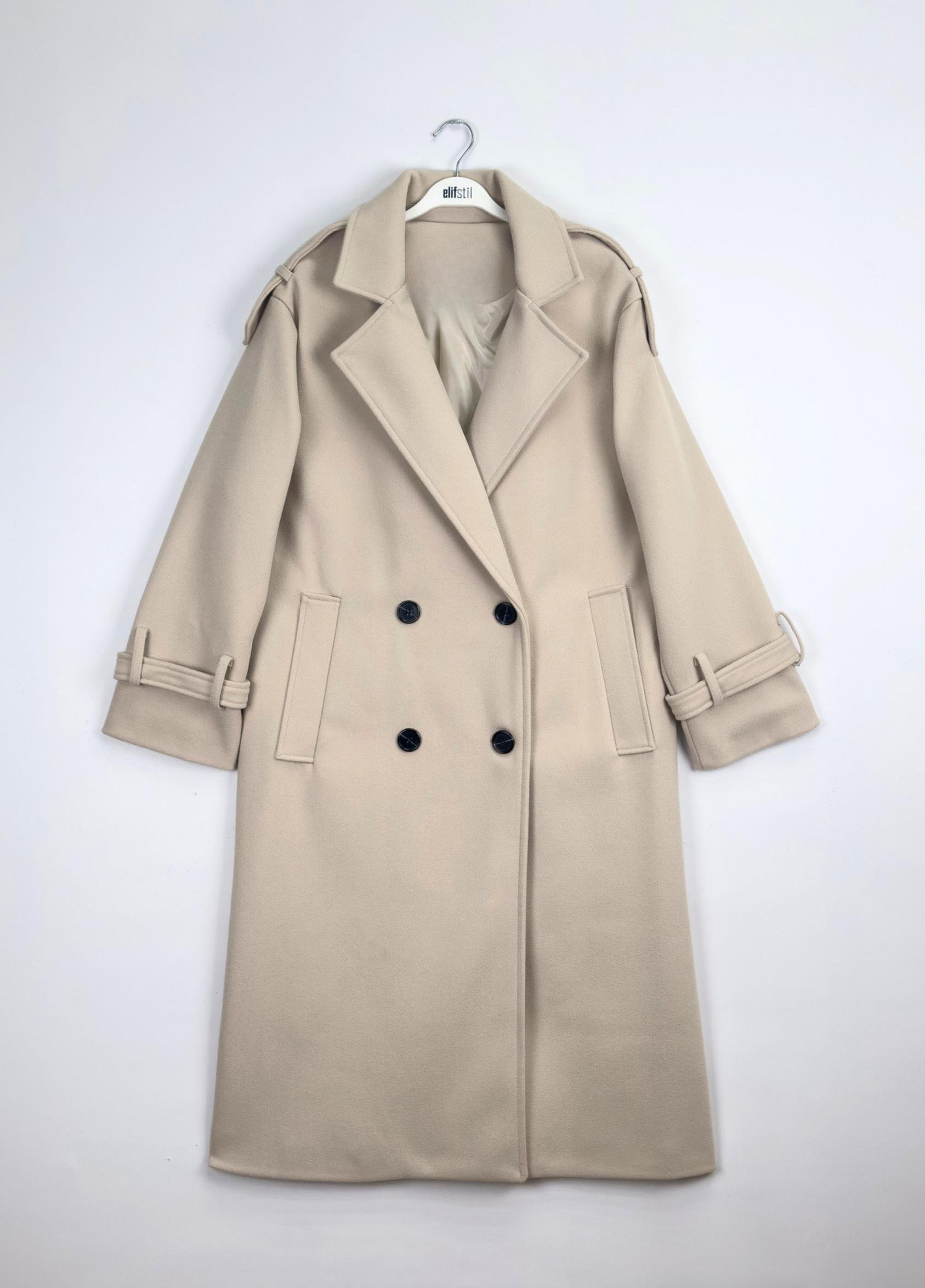 Kuşaklı Kaşe Kaban Bej