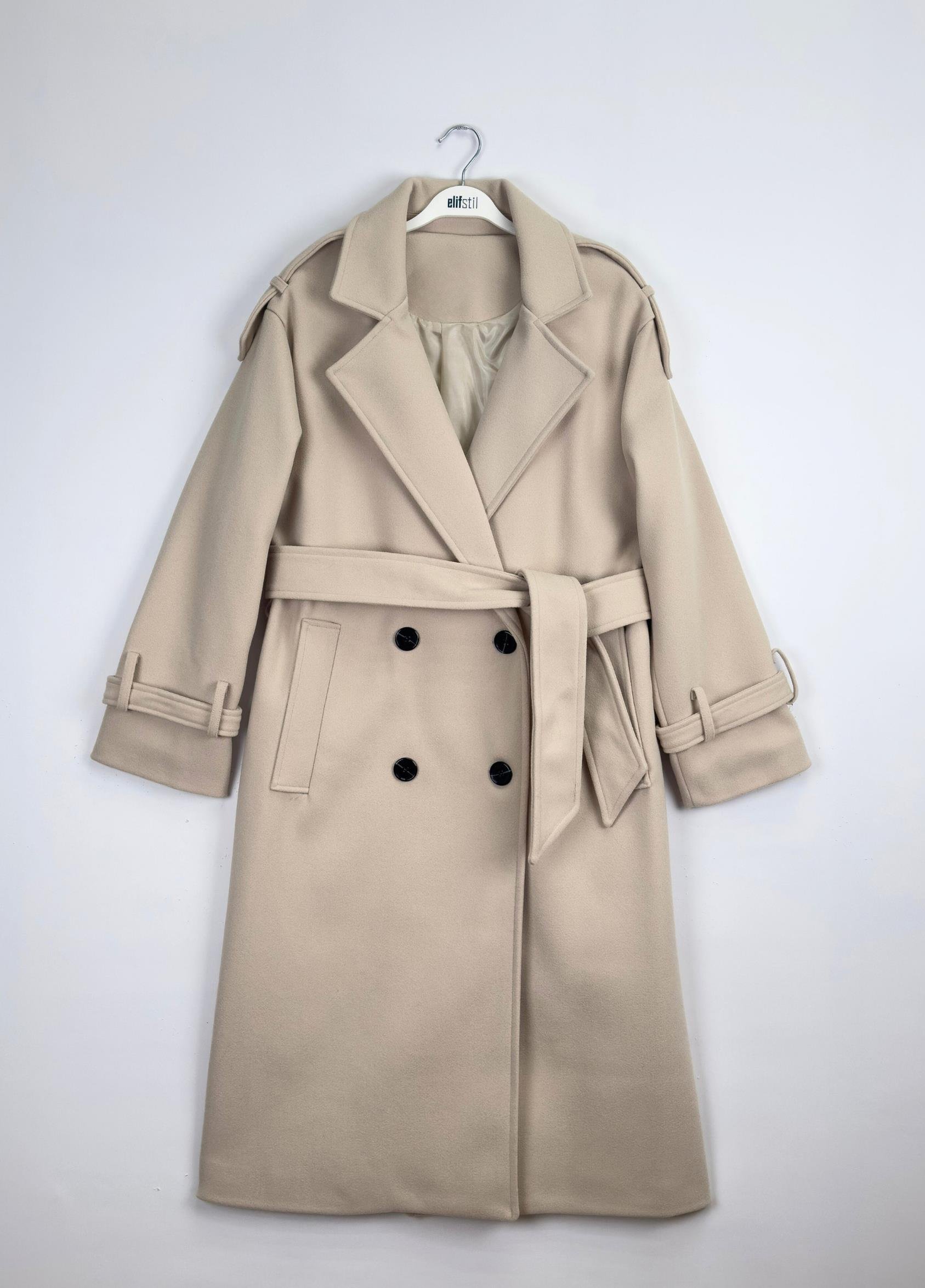 Kuşaklı Kaşe Kaban Bej