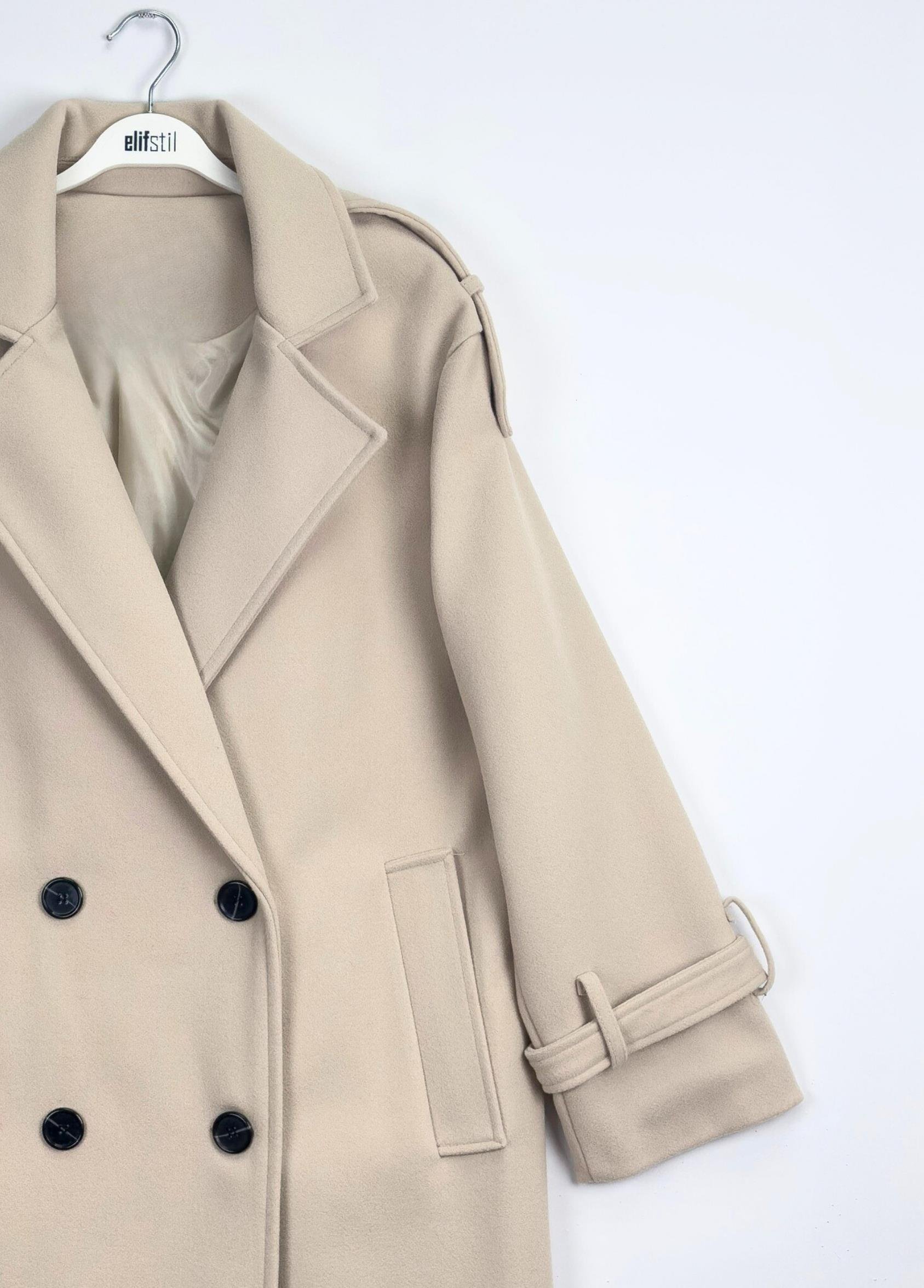 Kuşaklı Kaşe Kaban Bej