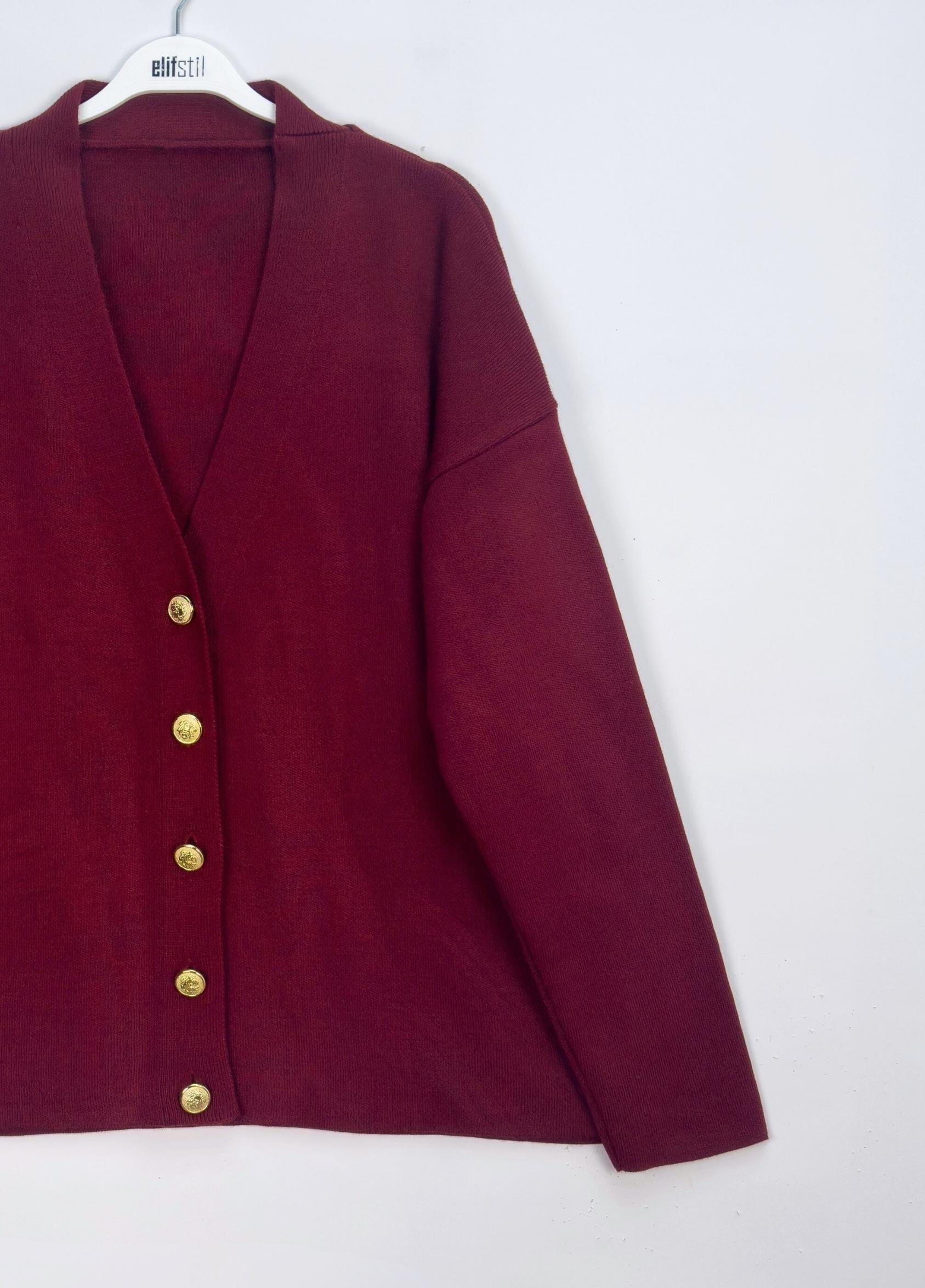 Liya Düğmeli Hırka Bordo