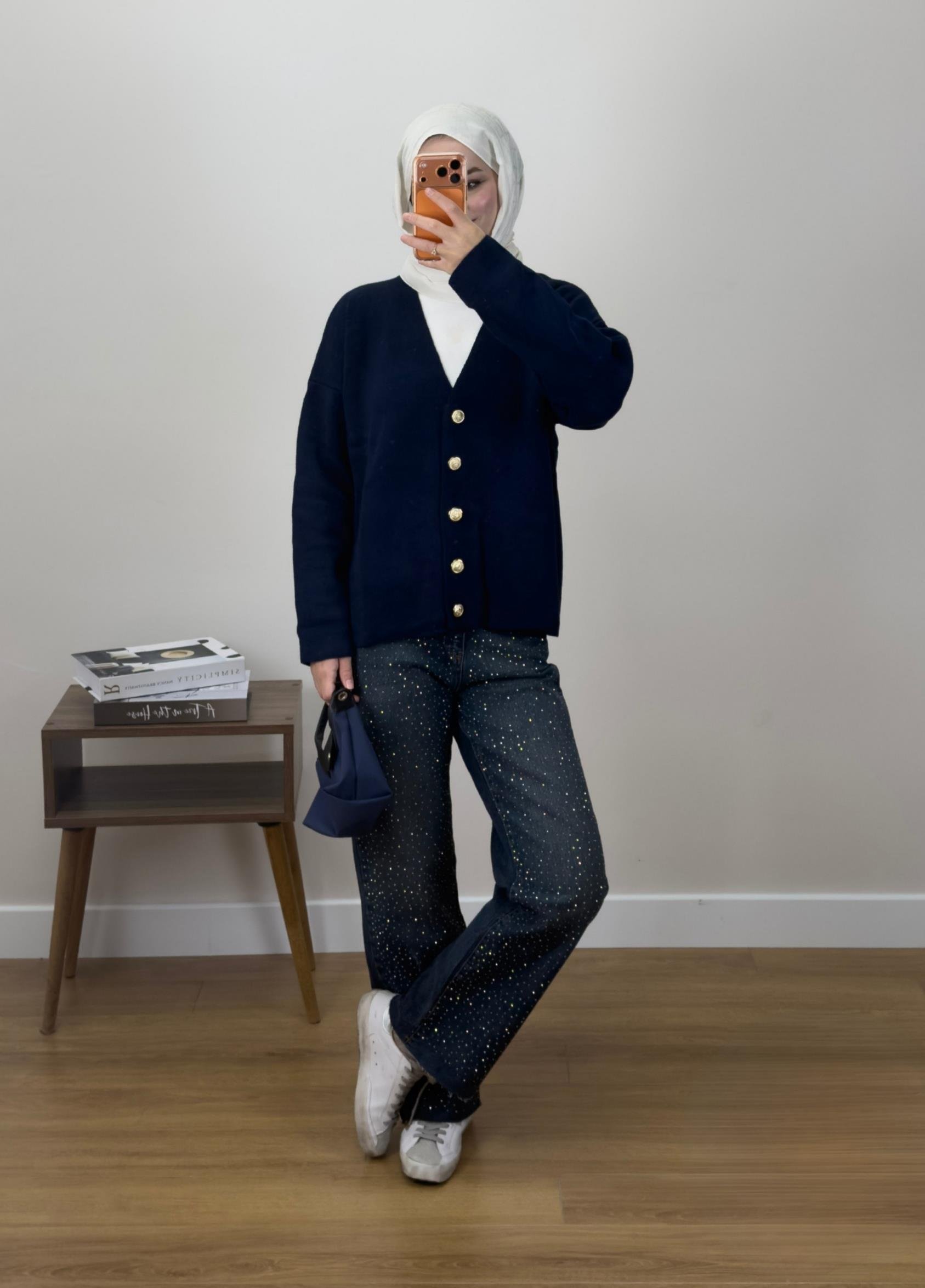 Liya Düğmeli Hırka Lacivert