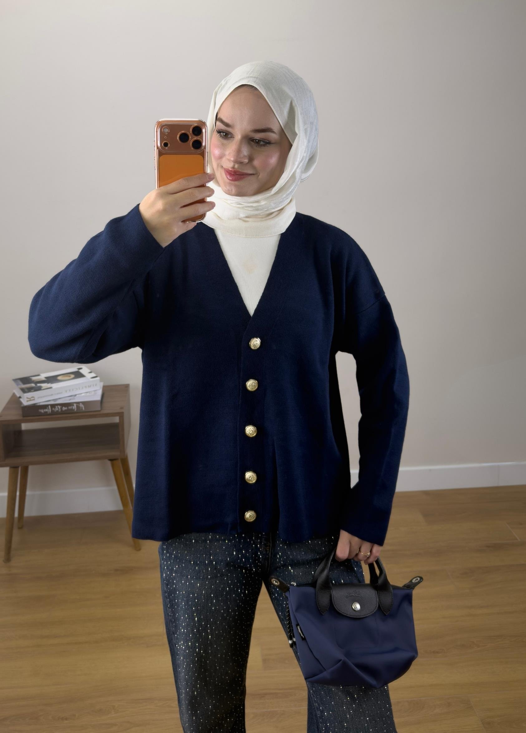 Liya Düğmeli Hırka Lacivert