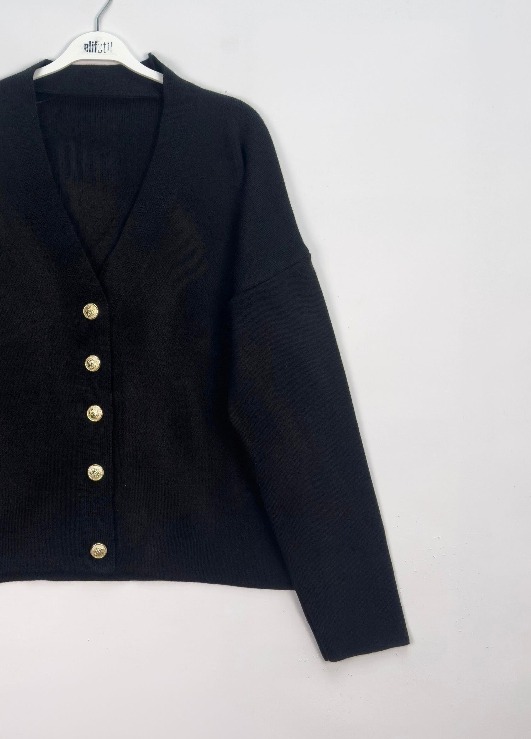 Liya Düğmeli Hırka Siyah