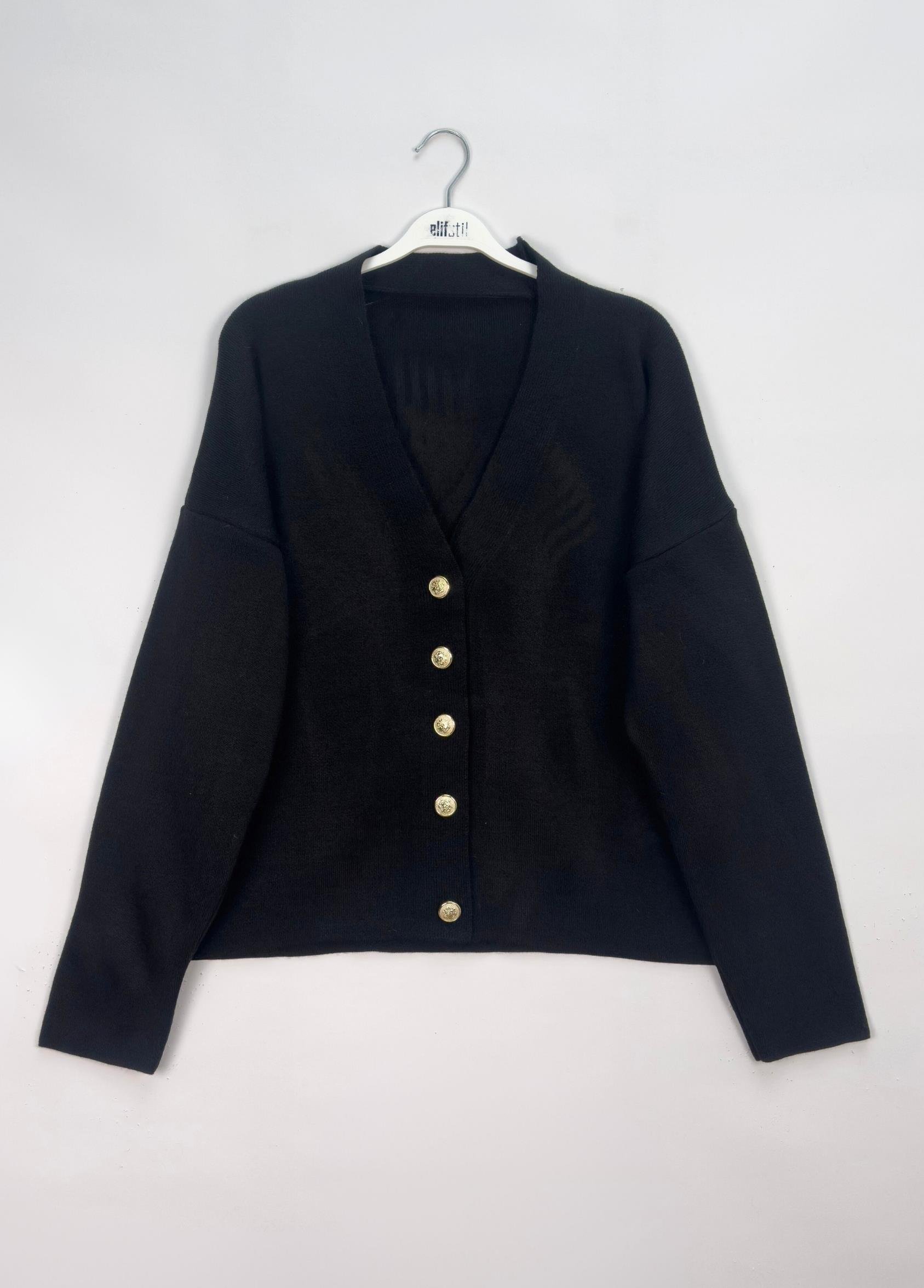 Liya Düğmeli Hırka Siyah