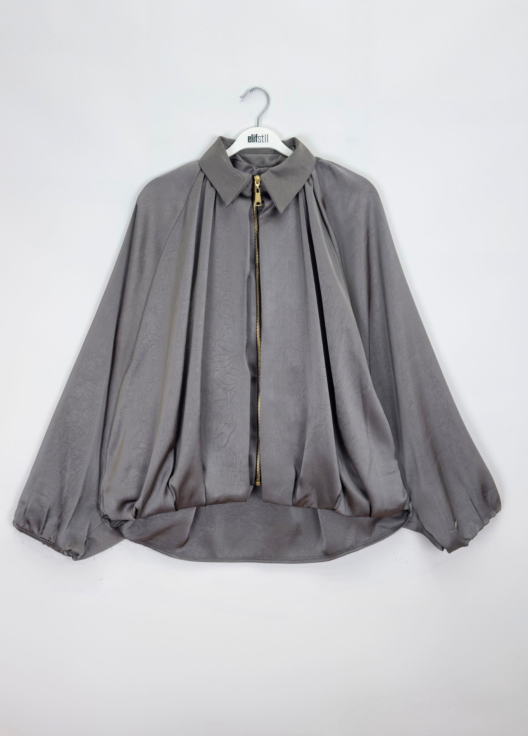 Lunera Saten Bomber ceket Antrasit 