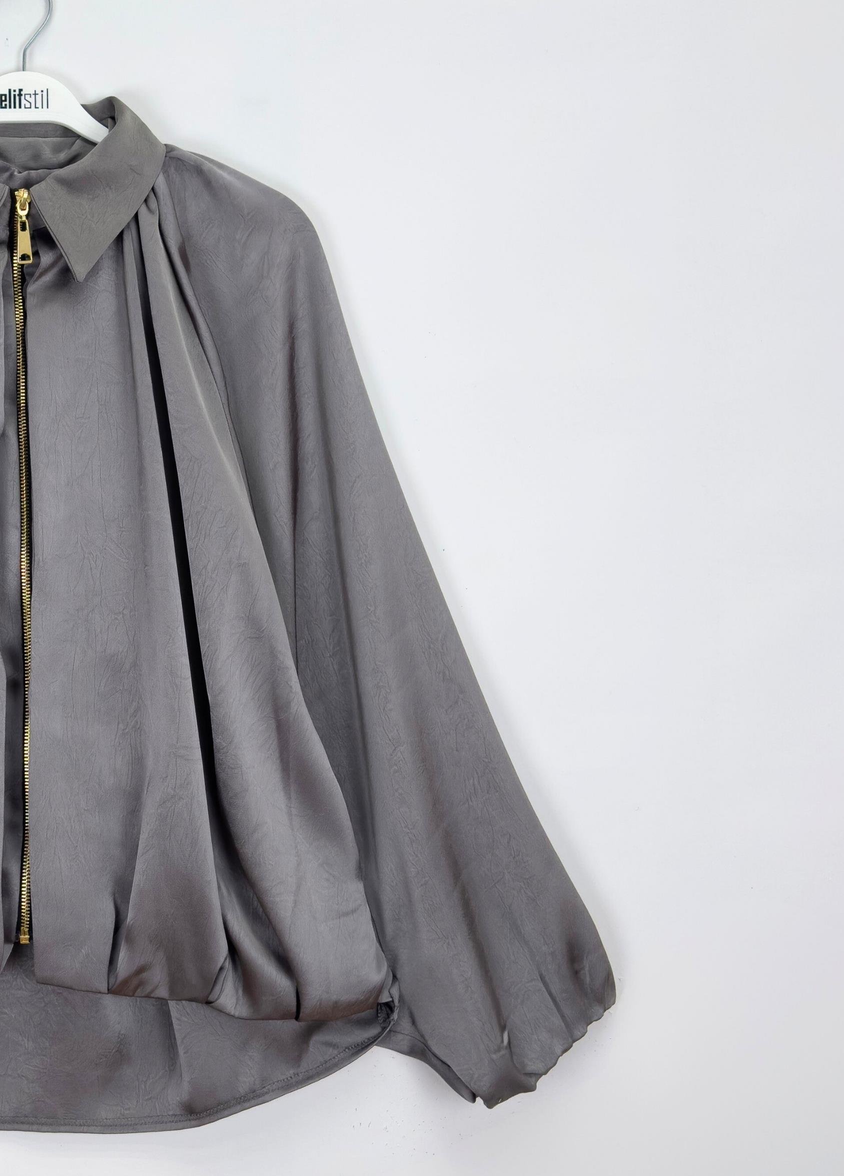 Lunera Saten Bomber ceket Antrasit 