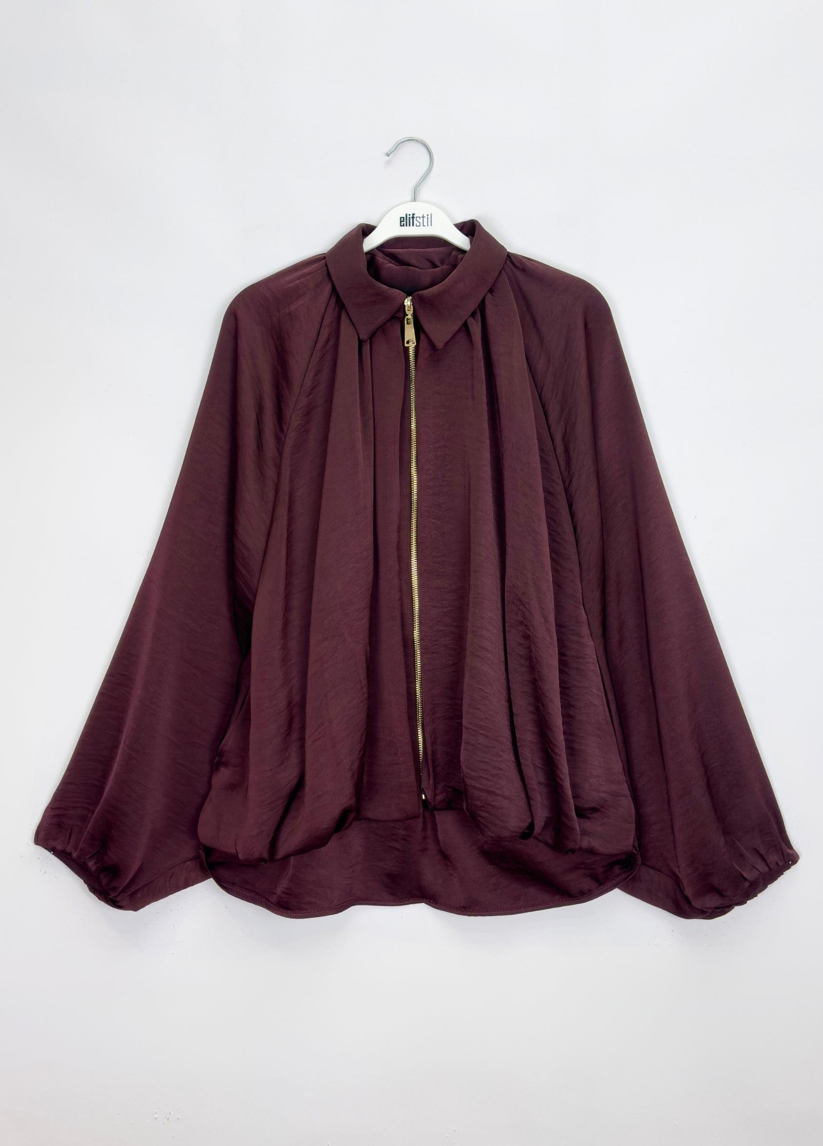 Lunera Saten Bomber ceket Bordo