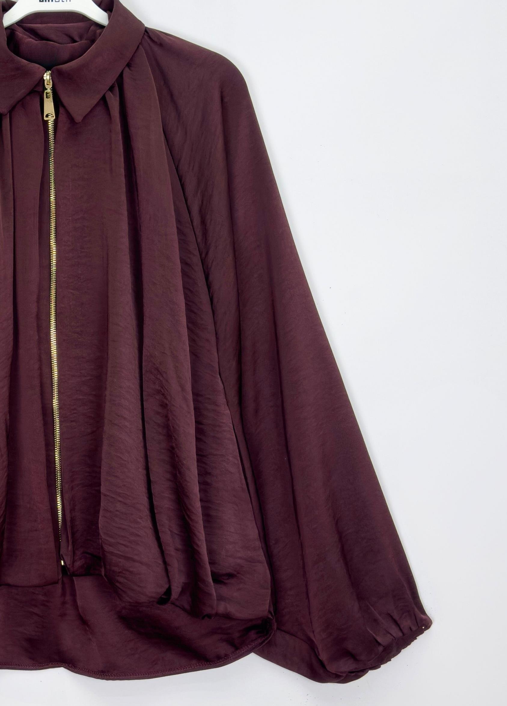 Lunera Saten Bomber ceket Bordo