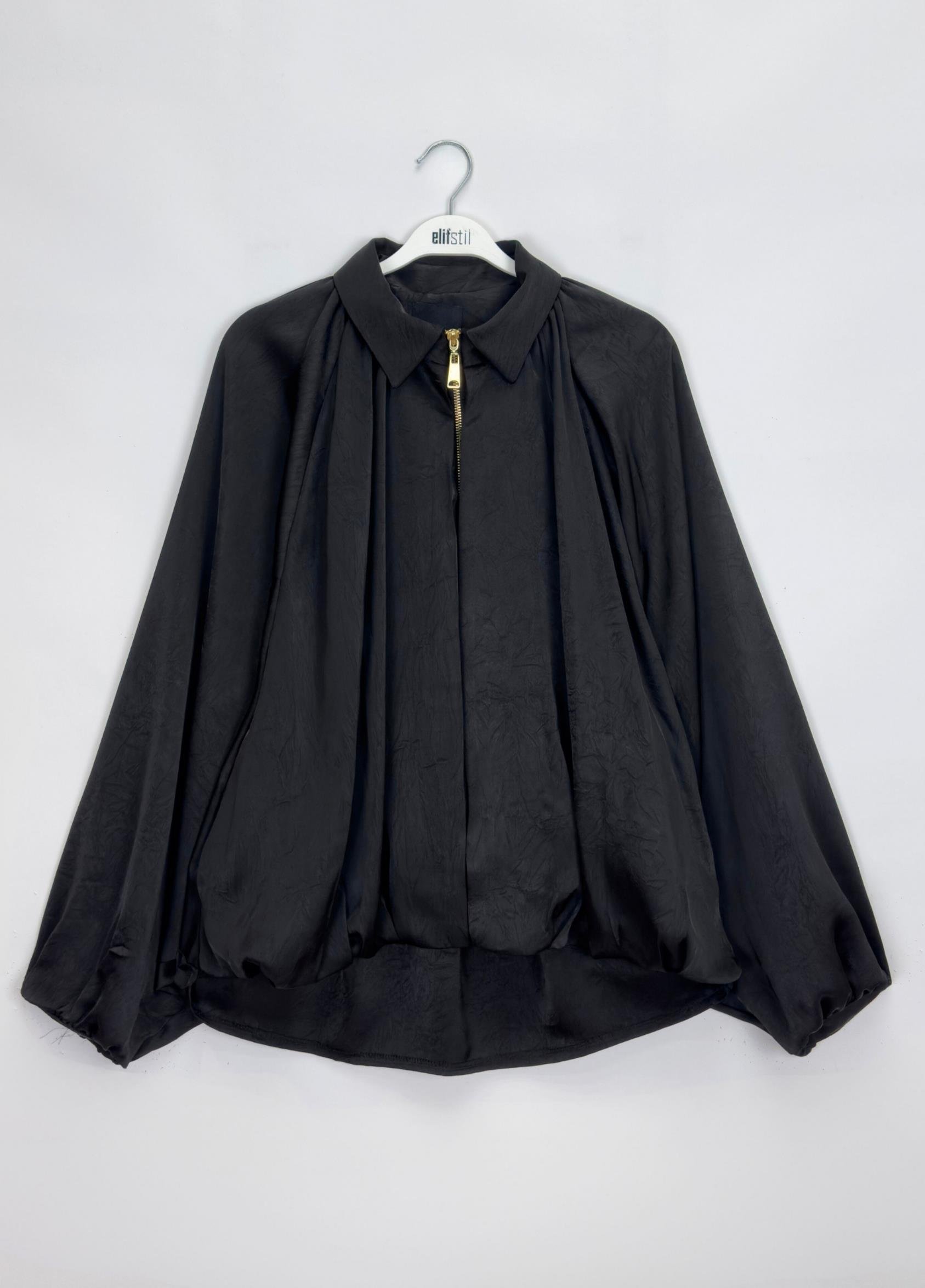 Lunera Saten Bomber ceket Siyah 