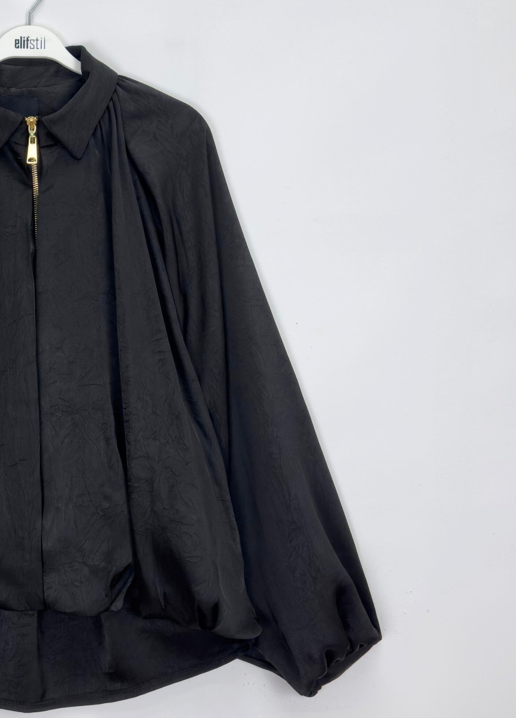 Lunera Saten Bomber ceket Siyah 