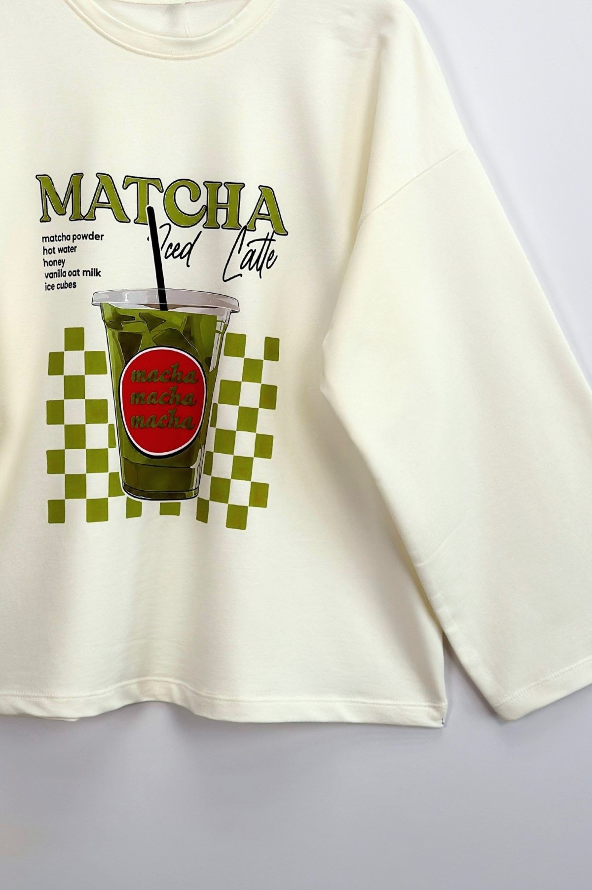 Matcha Baskılı Sweatshirt Ekru