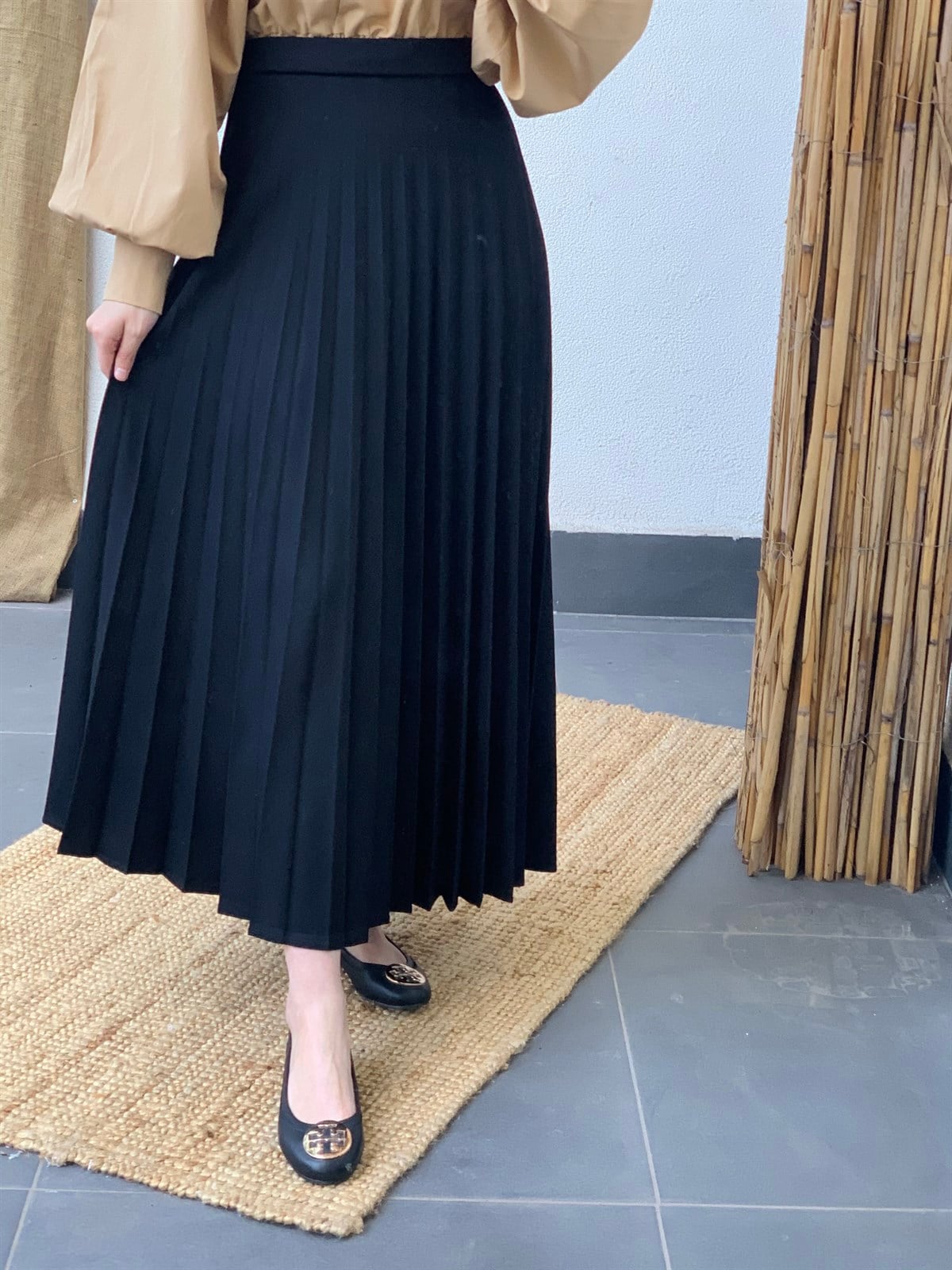 Maxi Piliseli Etek Siyah