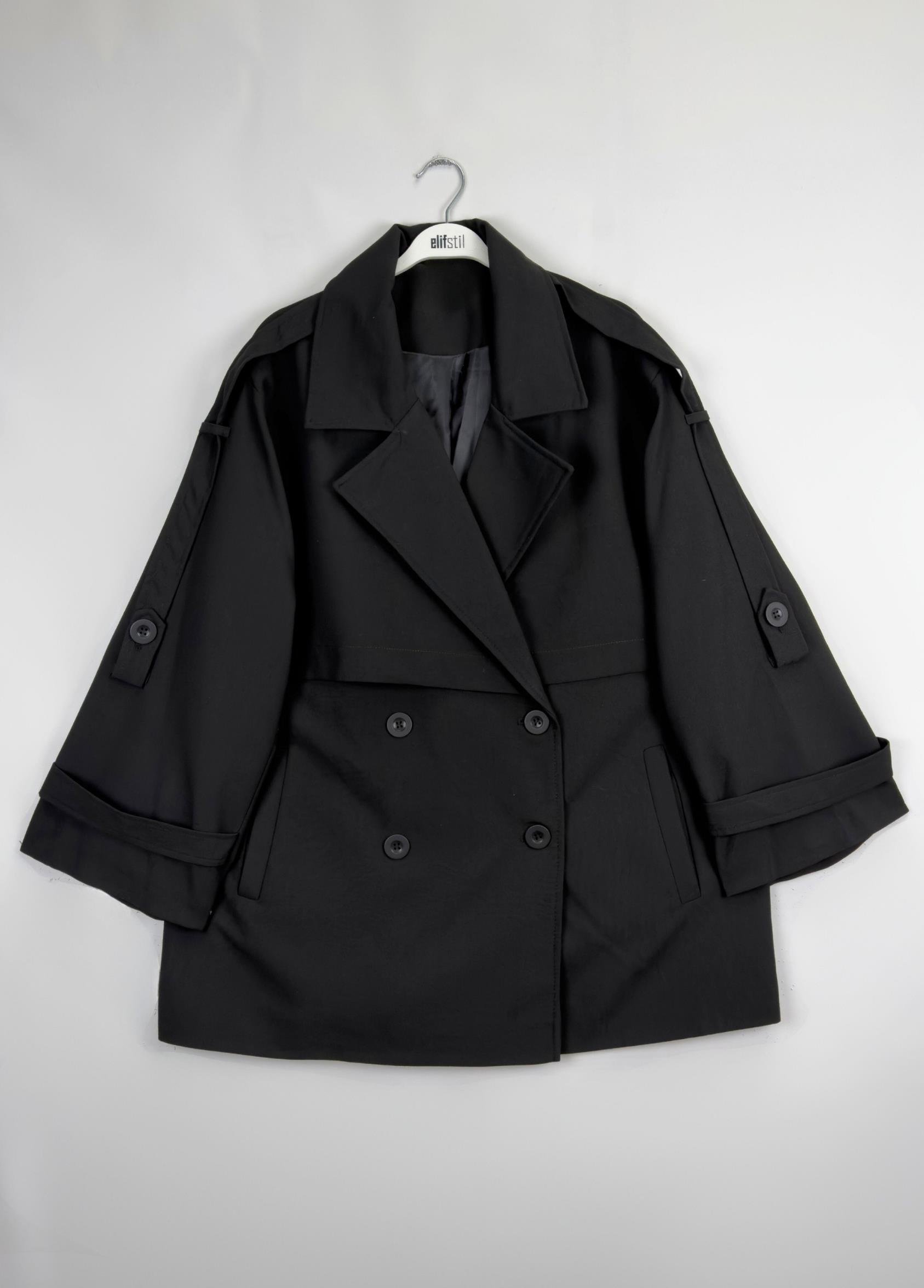 Merlina Astarlı Trenç Siyah 