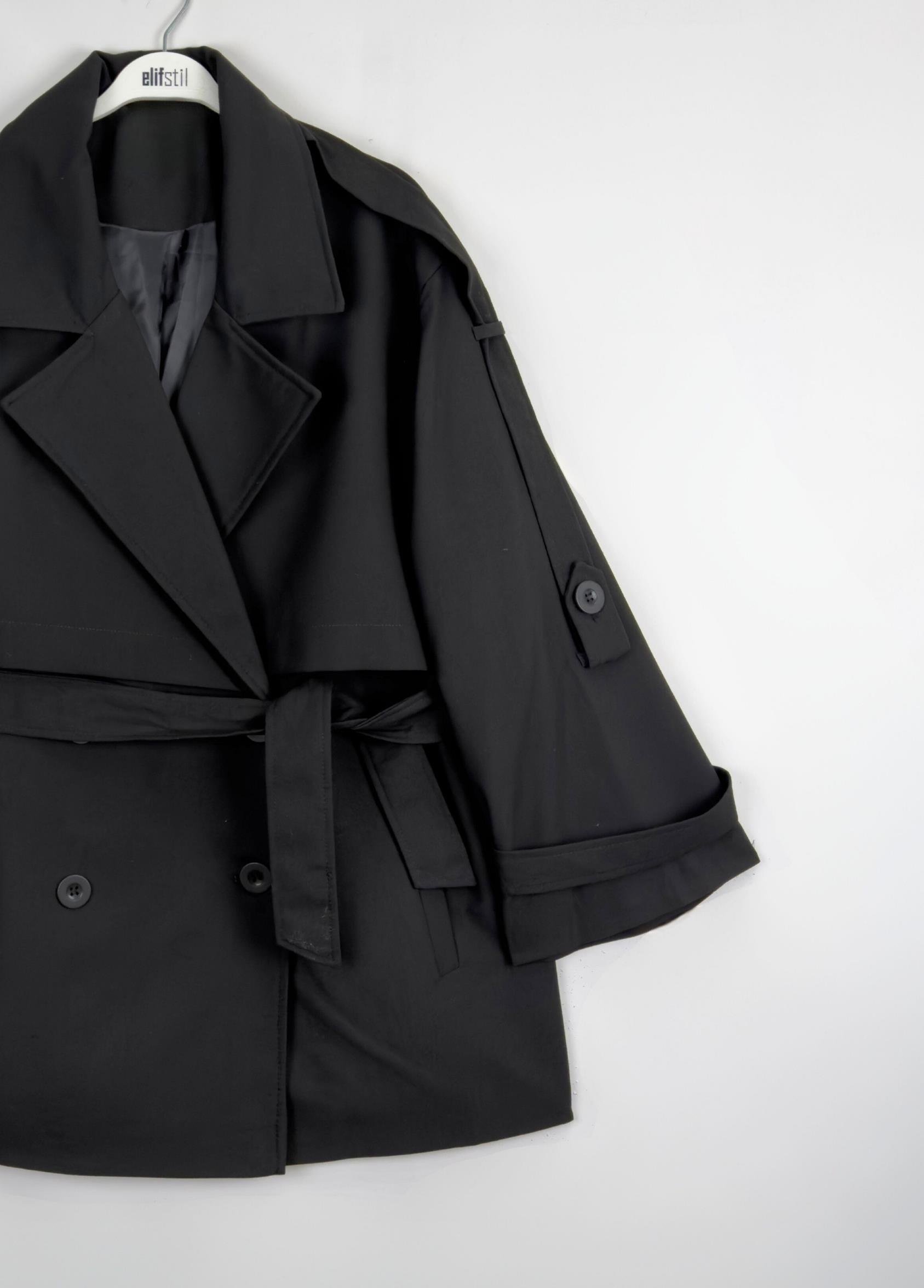 Merlina Astarlı Trenç Siyah 