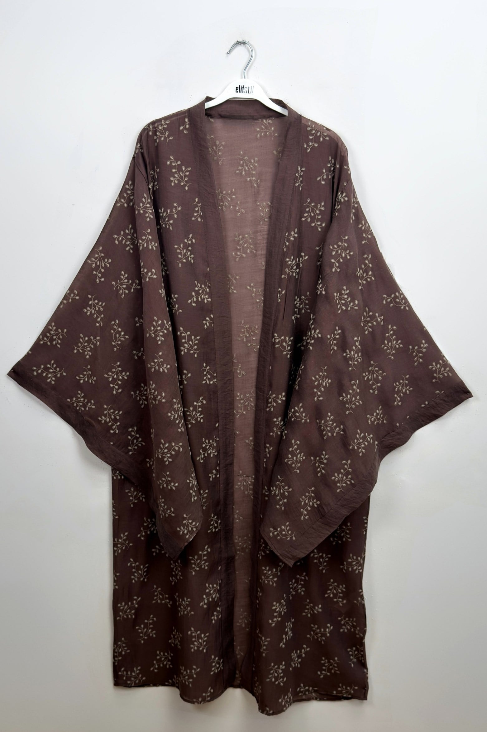 Nakış İşlemeli Kimono Kahve 