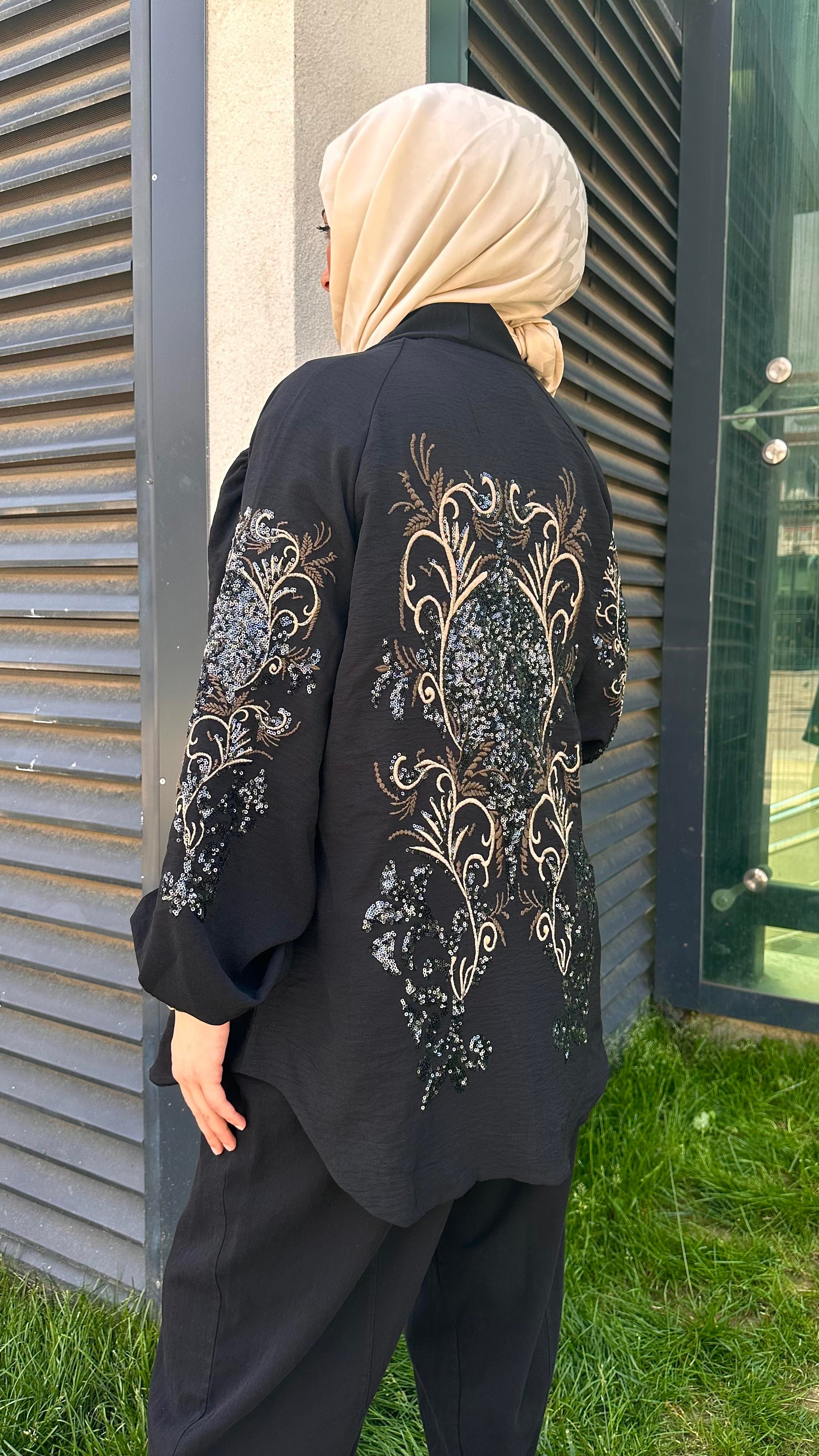 Nakışlı Kimono Siyah