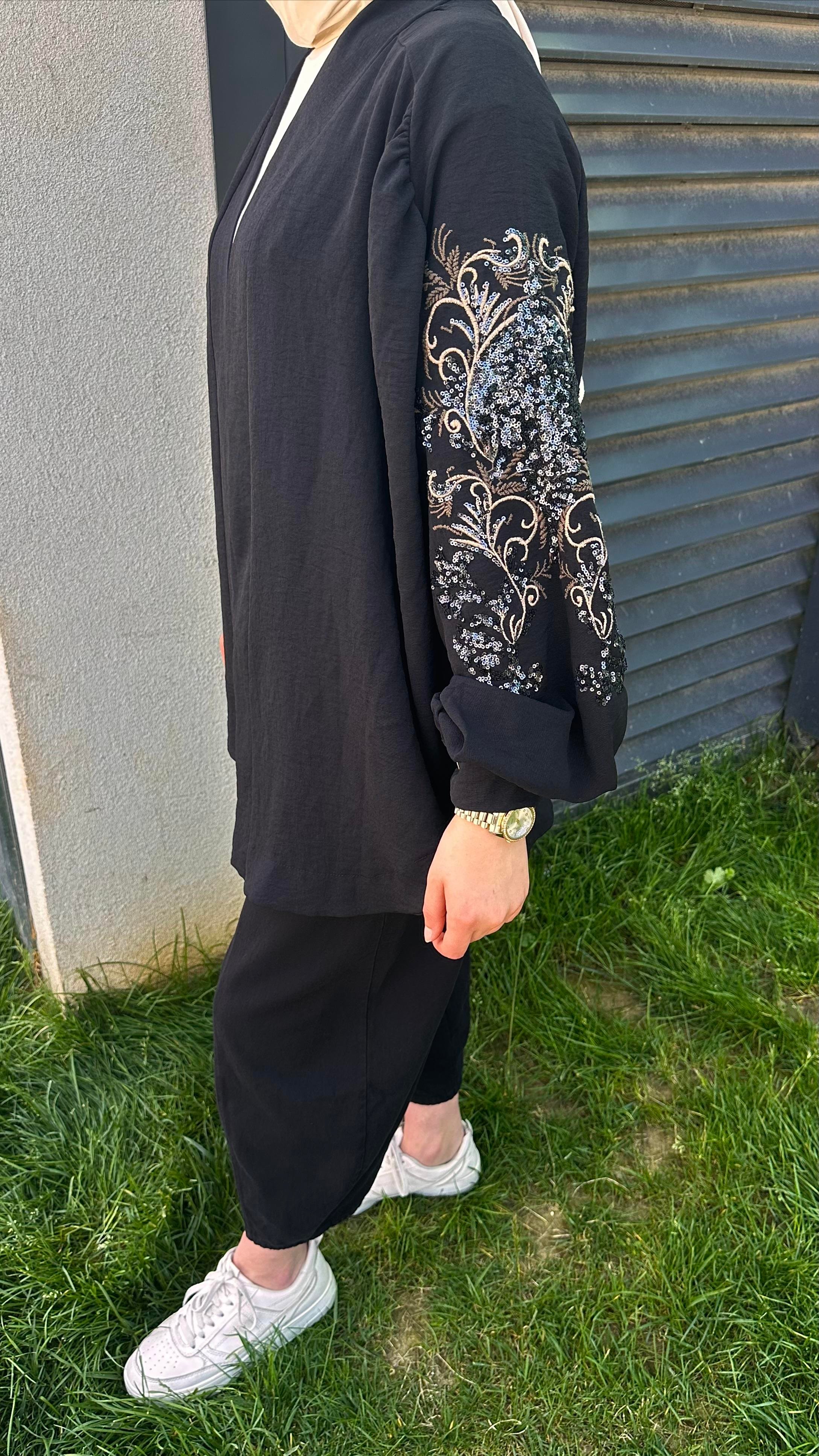 Nakışlı Kimono Siyah