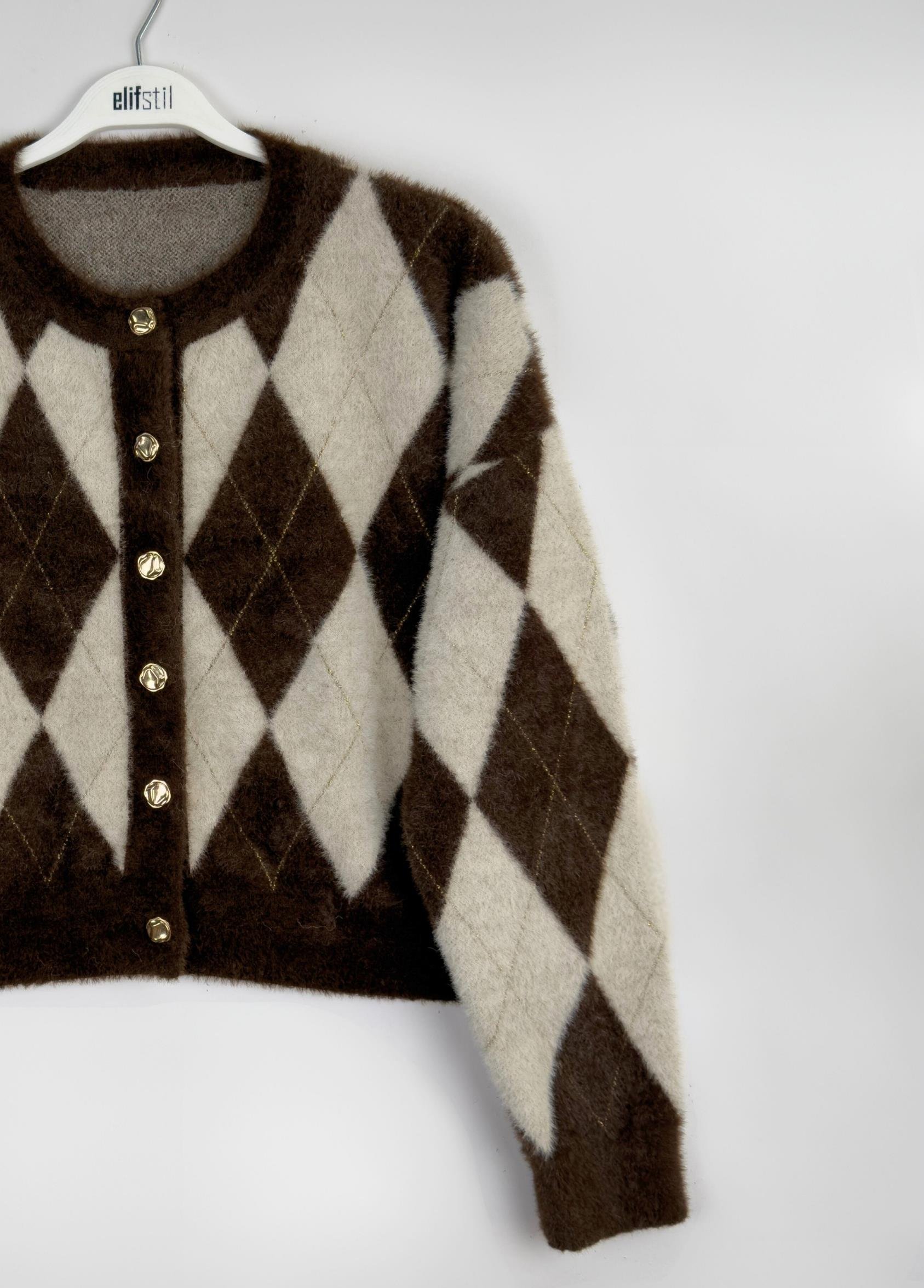 Naris Baklava Desen Hırka Kahve 