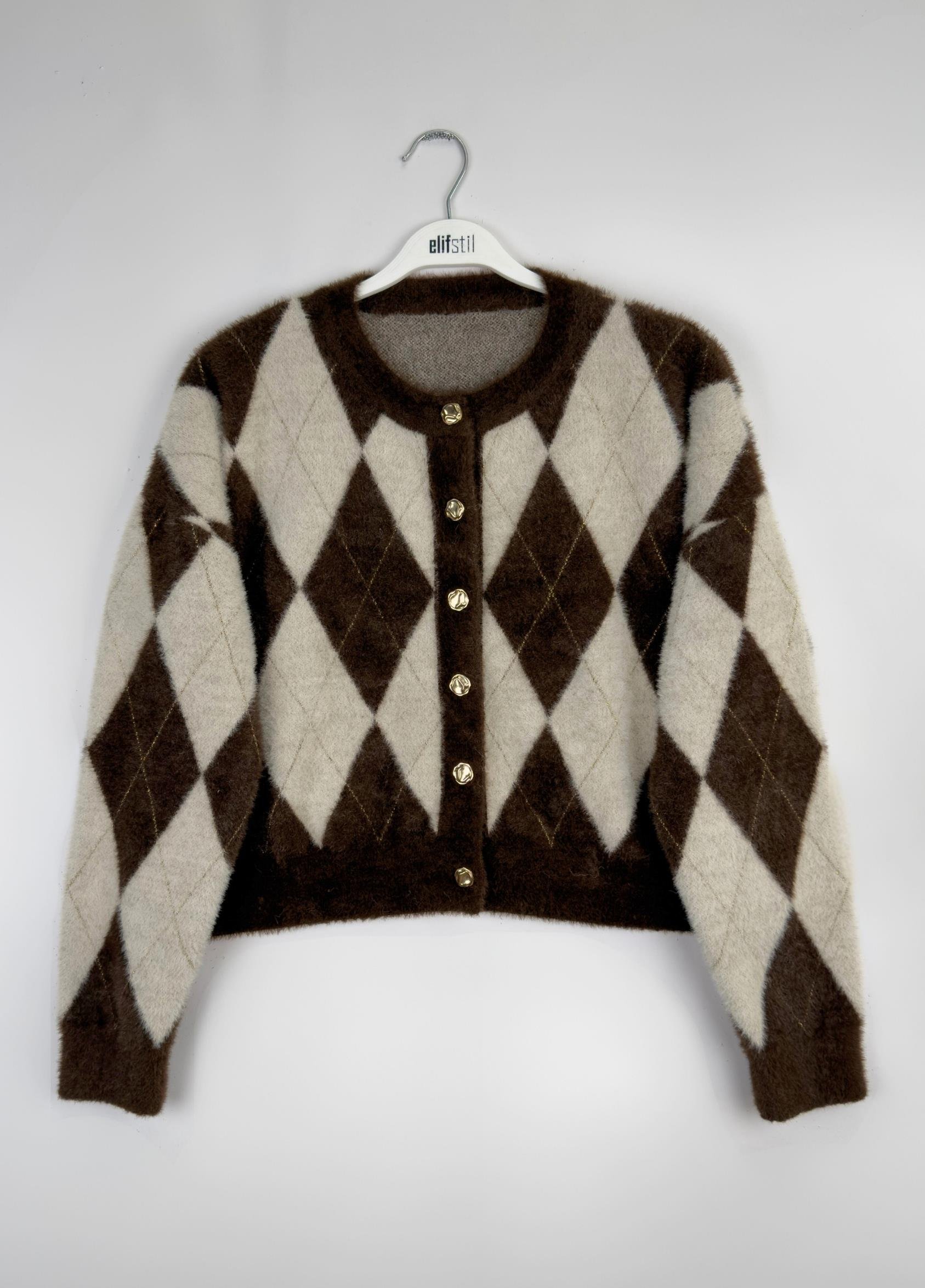 Naris Baklava Desen Hırka Kahve 