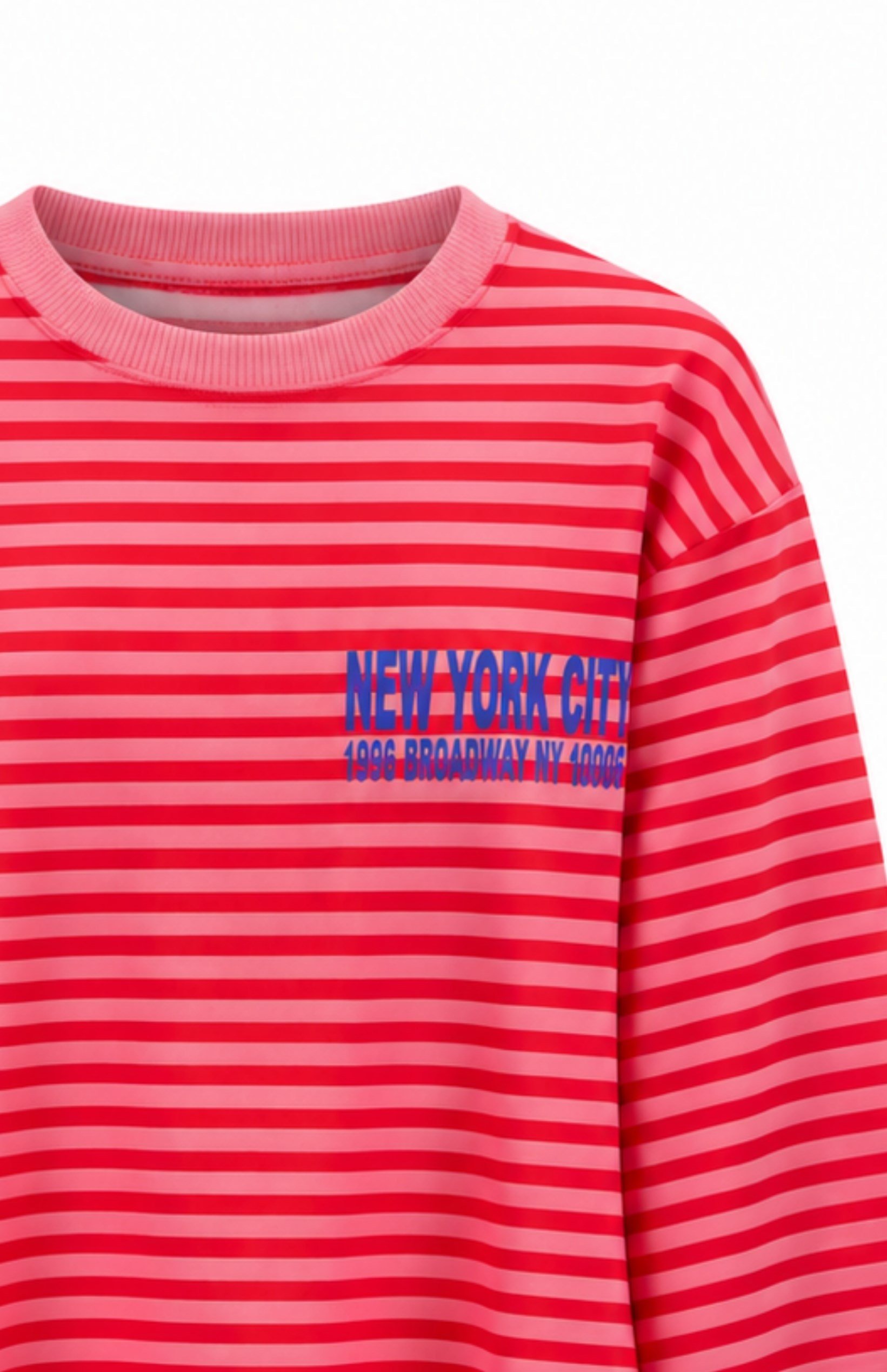 New York City Çizgili Sweat Kırmızı