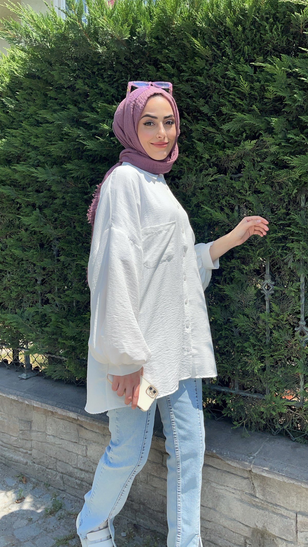 Oversize Balon Kol Gömlek Ekru
