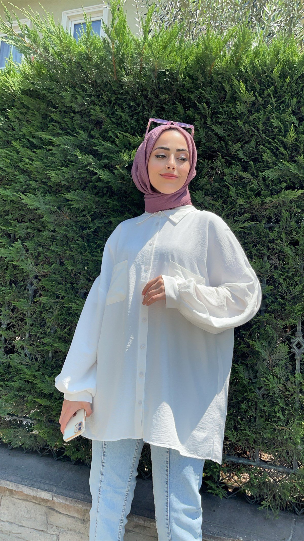Oversize Balon Kol Gömlek Ekru